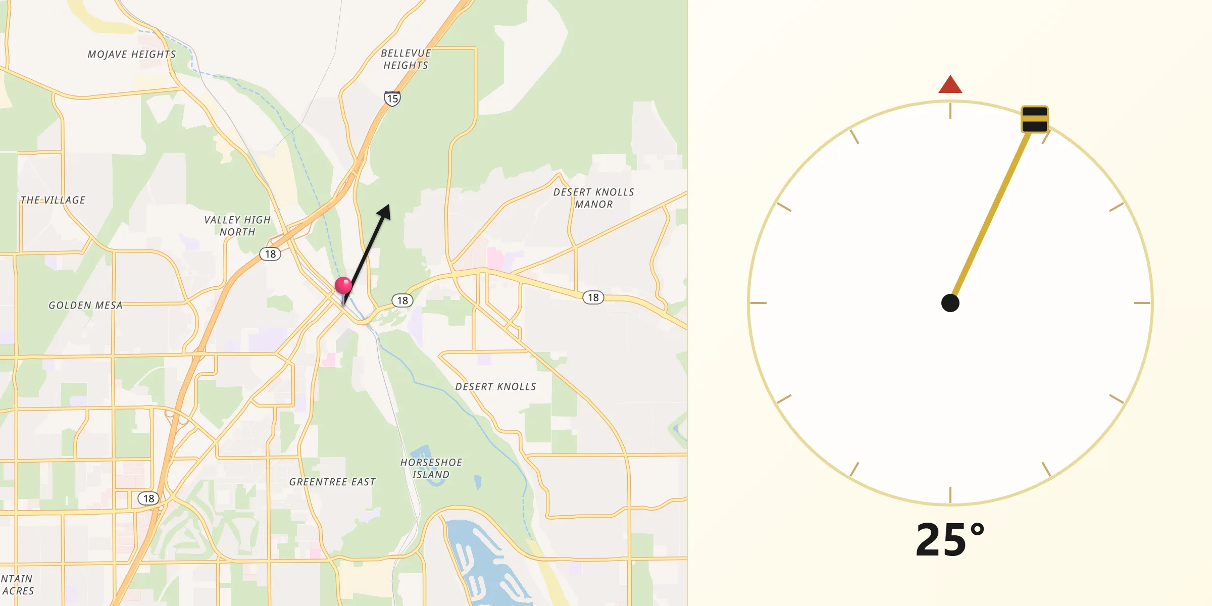 Dirección de la Qibla desde Victorville