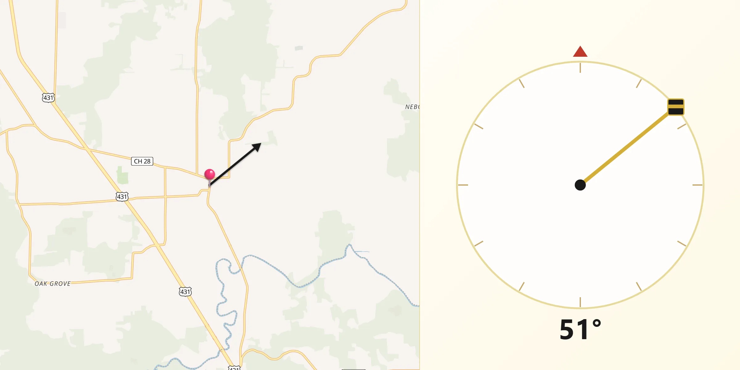 Qibla Direction from New Hope