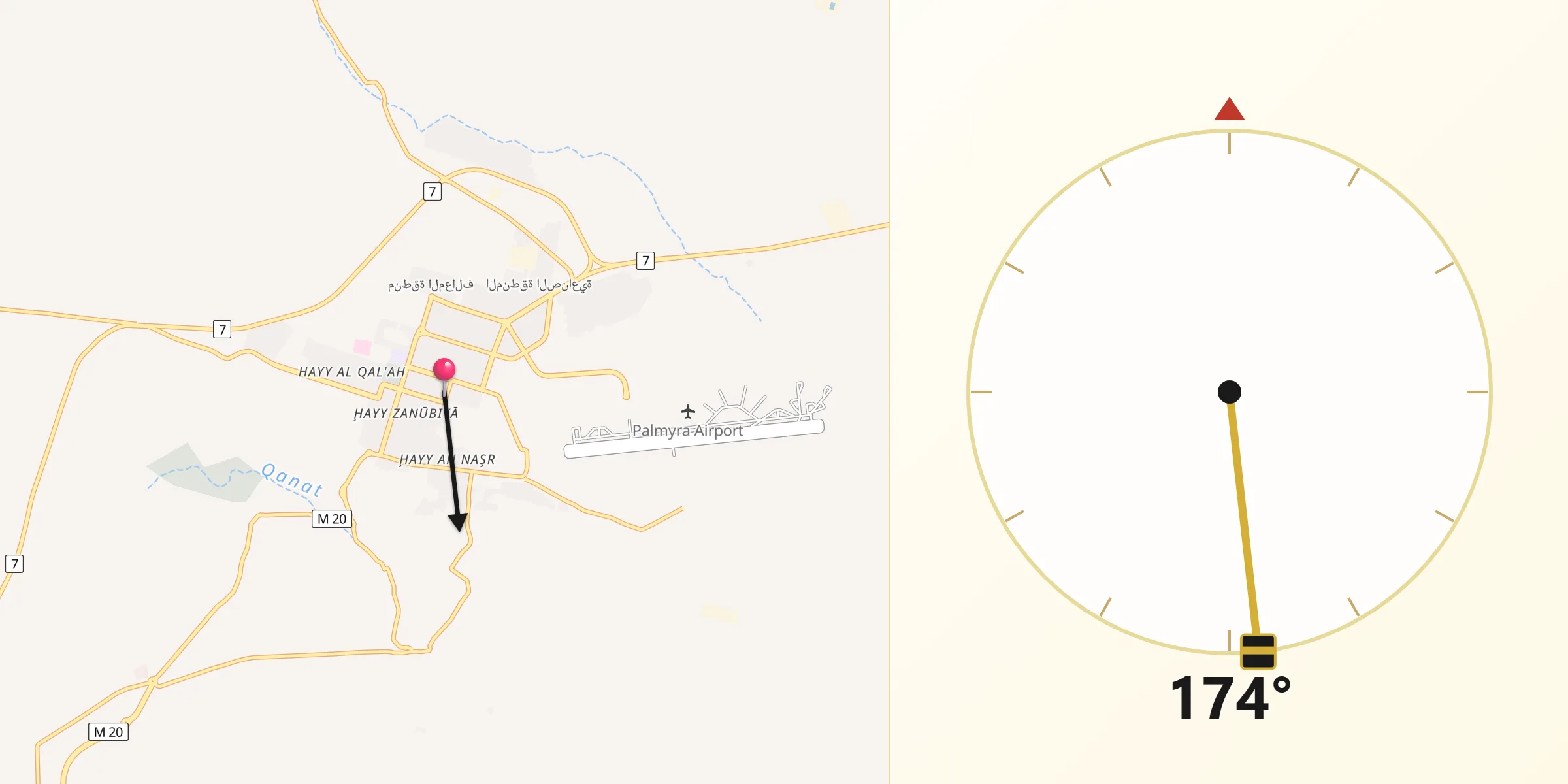 Direction vers la Qibla depuis Palmyre