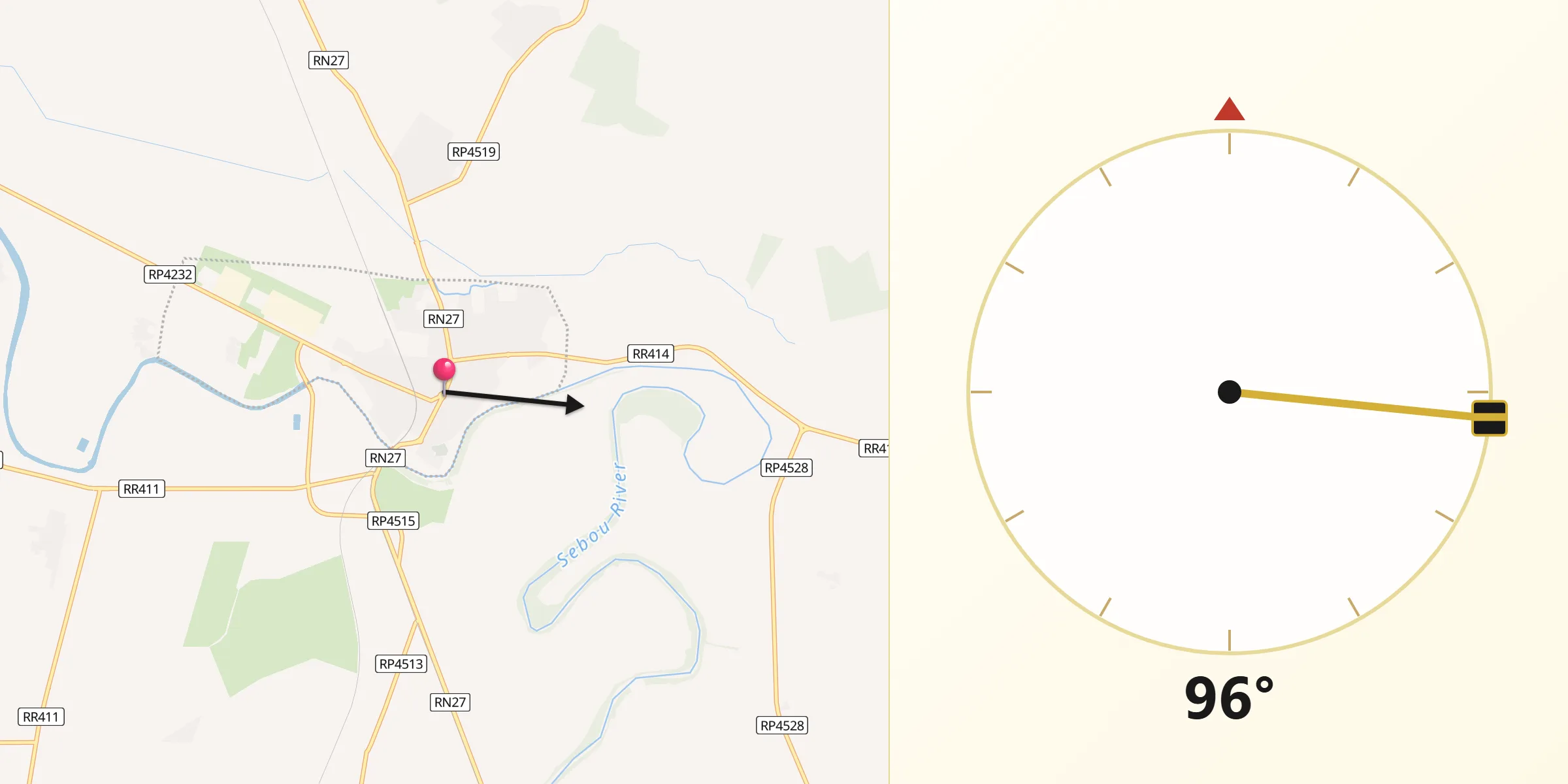 Direction vers la Qibla depuis Mechraa Bel Ksiri