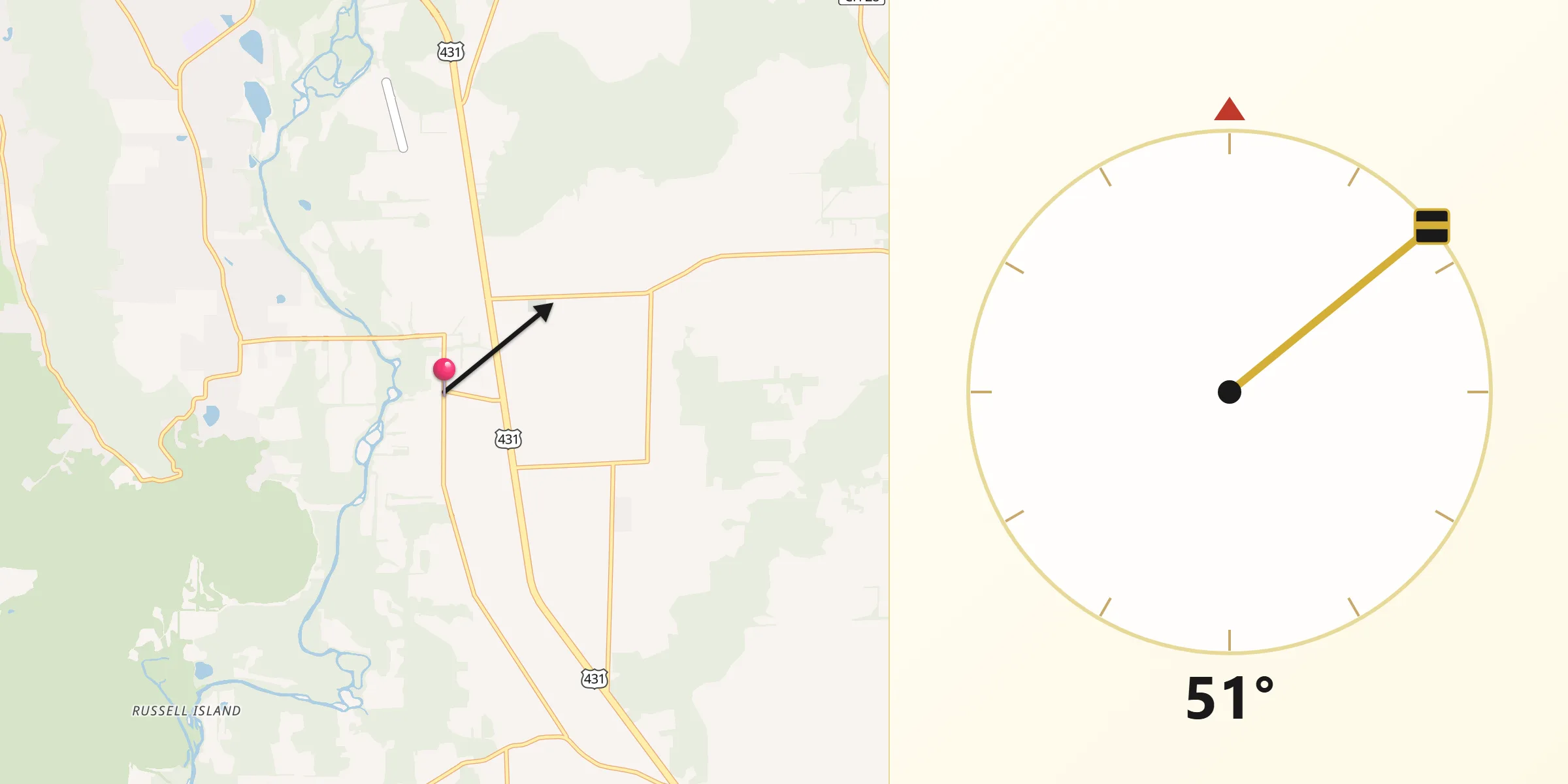Qibla Direction from Owens Cross Roads