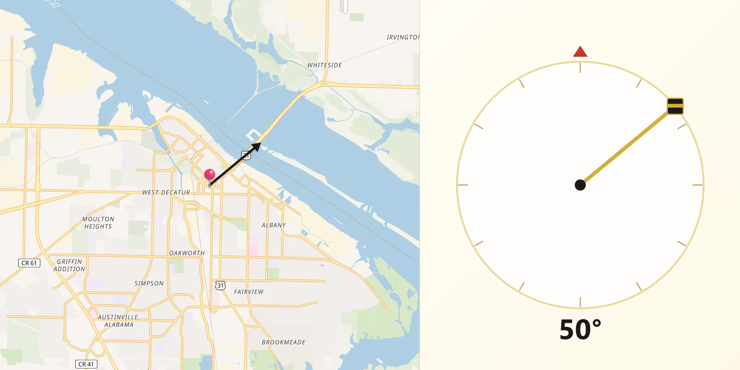 Qibla Direction from Decatur