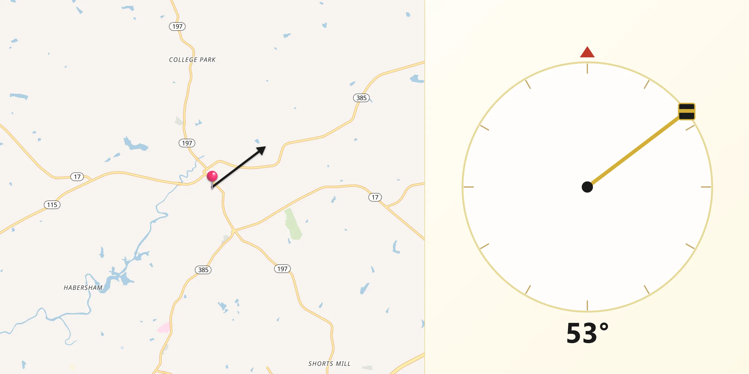 Qibla Direction from Clarkesville