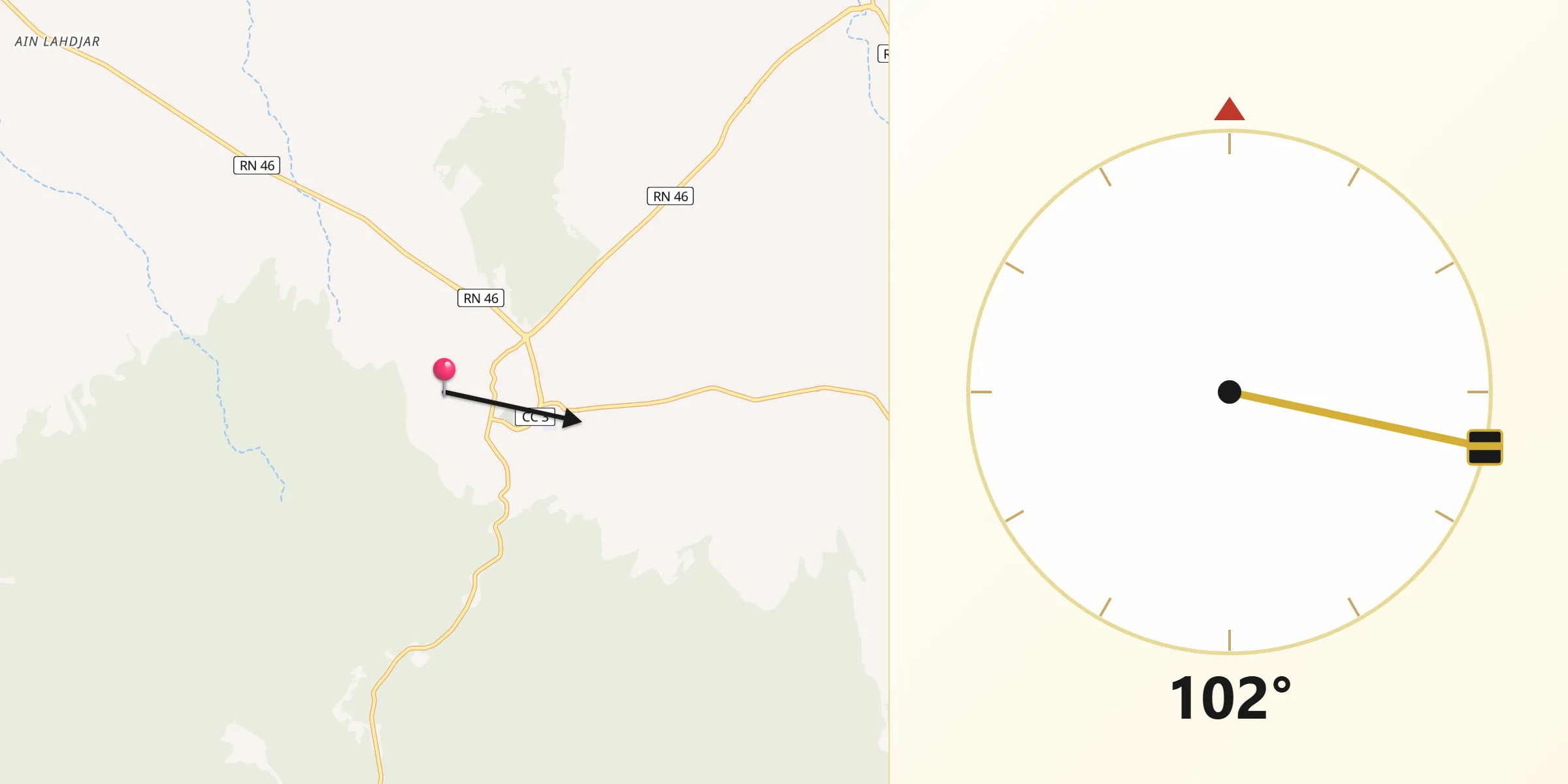 Direction vers la Qibla depuis Charef