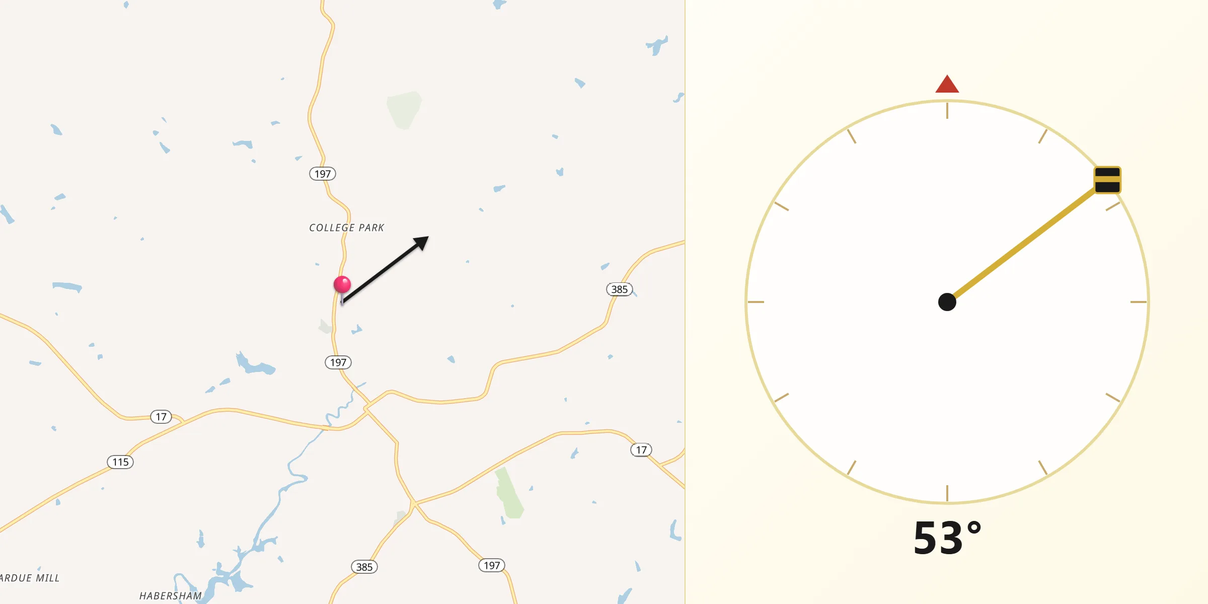 Qibla Direction from Habersham