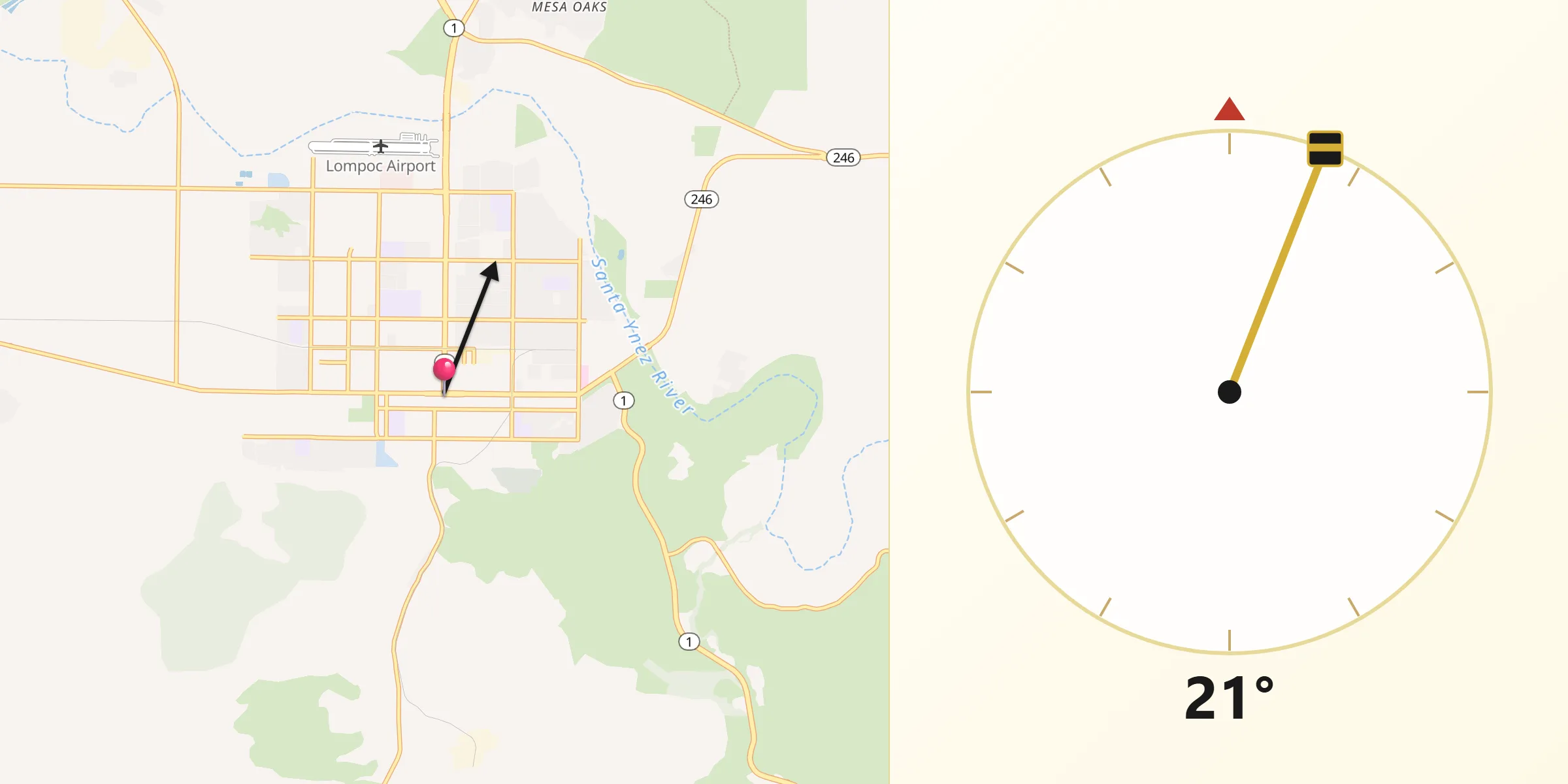 Qibla Direction from Lompoc
