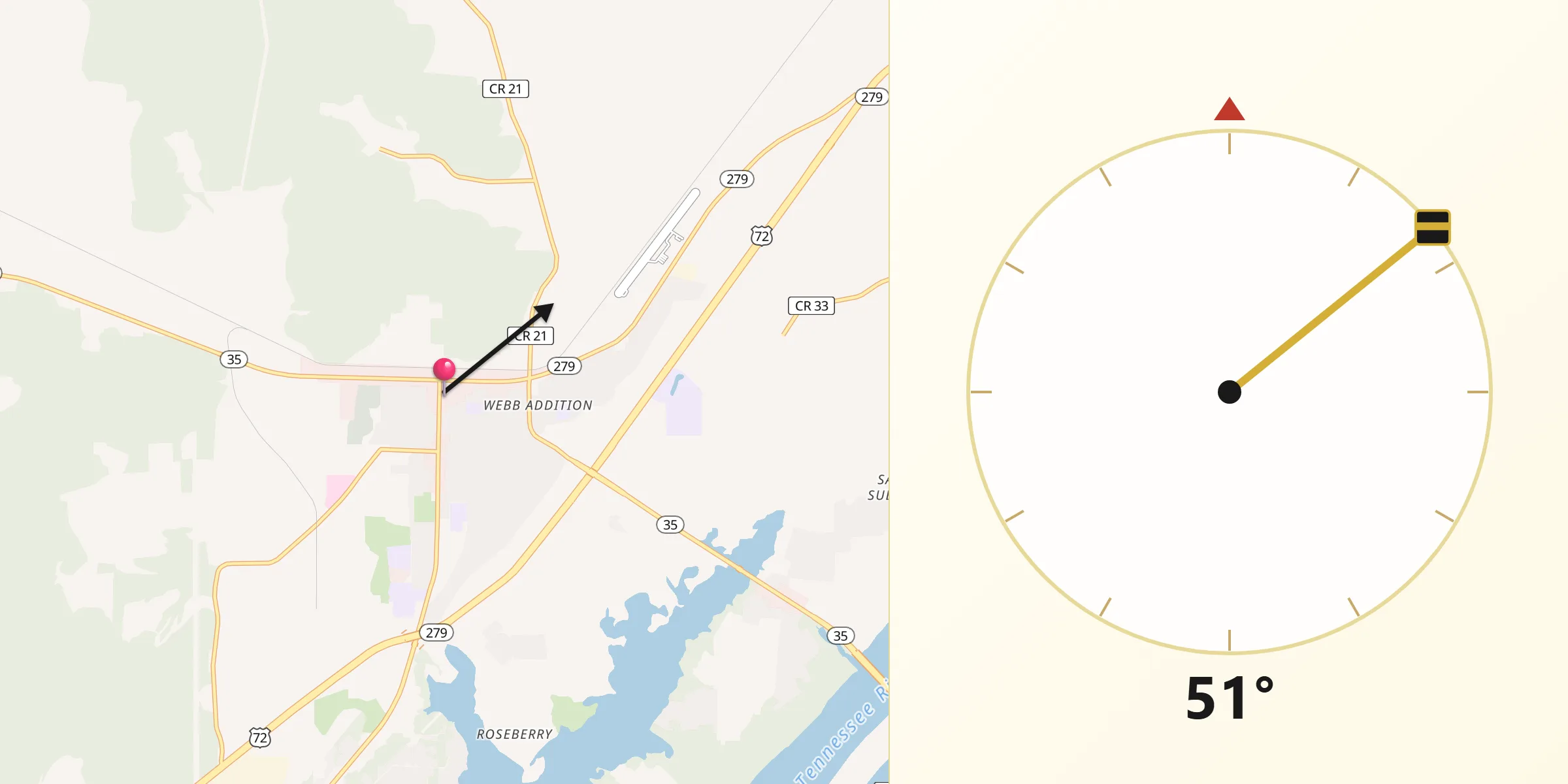 Qibla Direction from Scottsboro