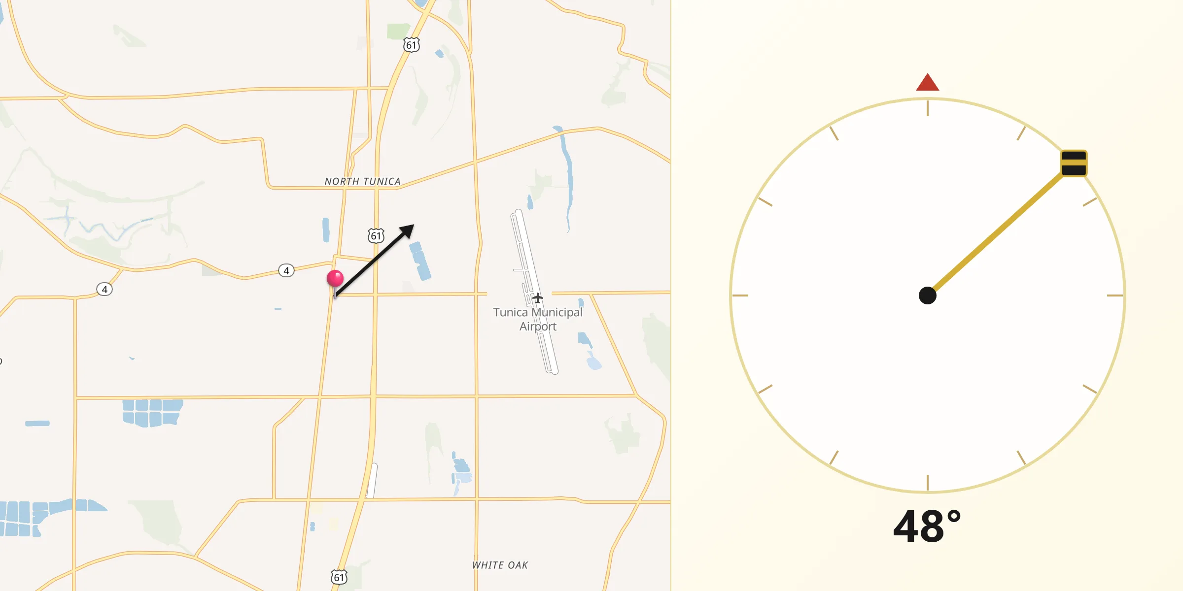 Qibla Direction from Tunica