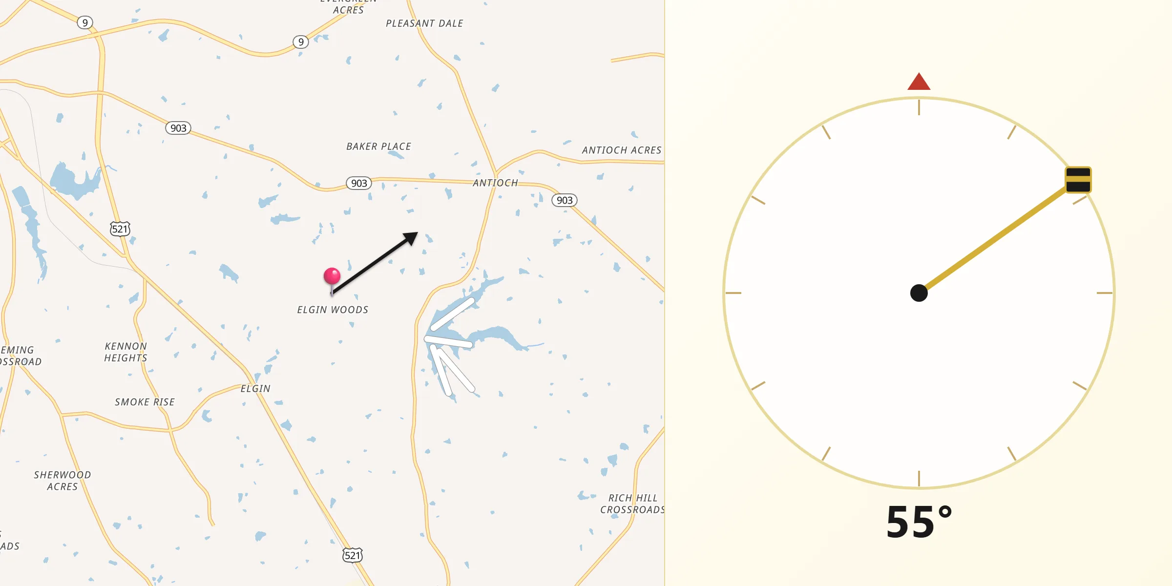 Dirección de la Qibla desde Lancaster