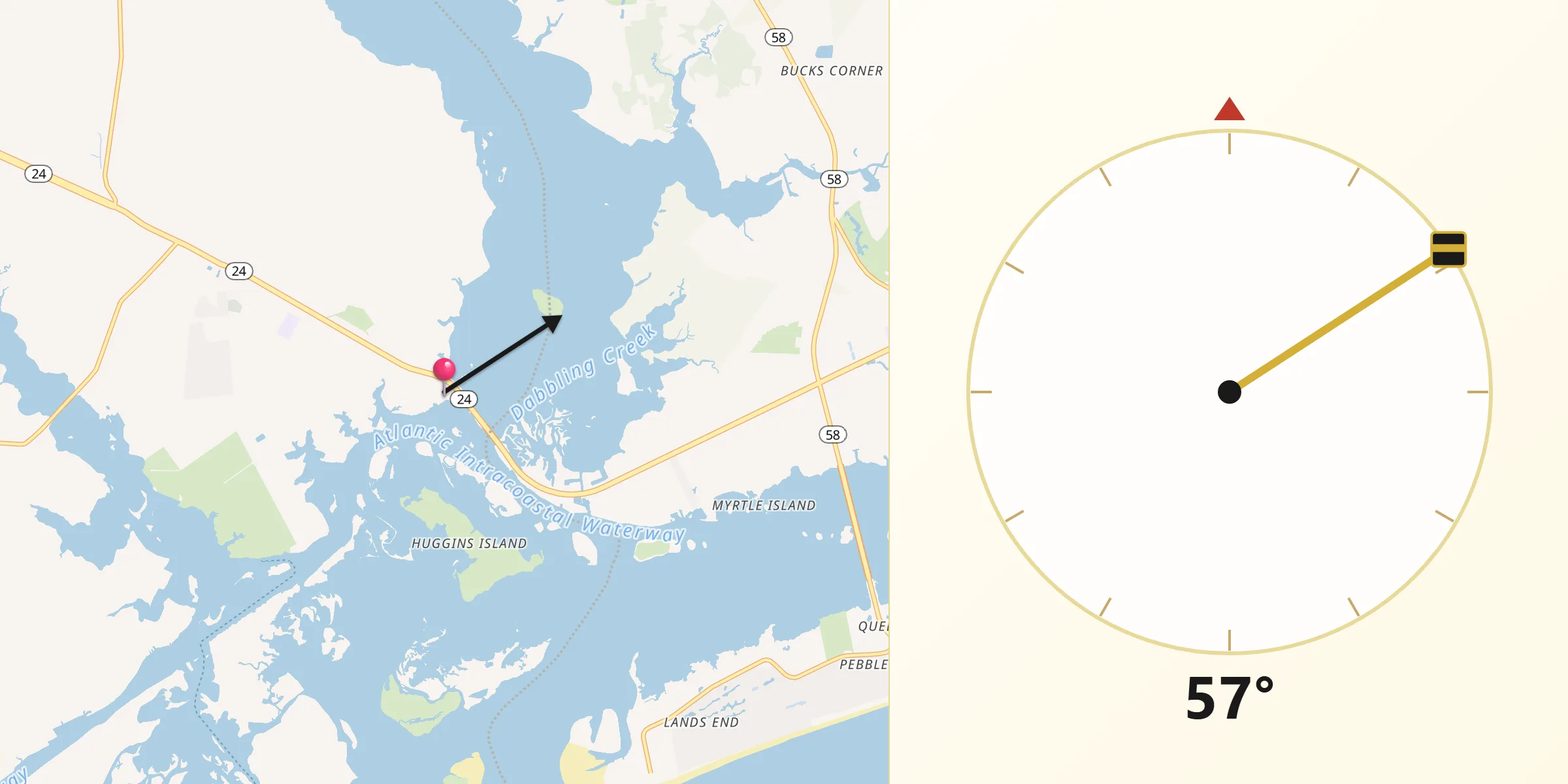 Qibla Direction from Swansboro