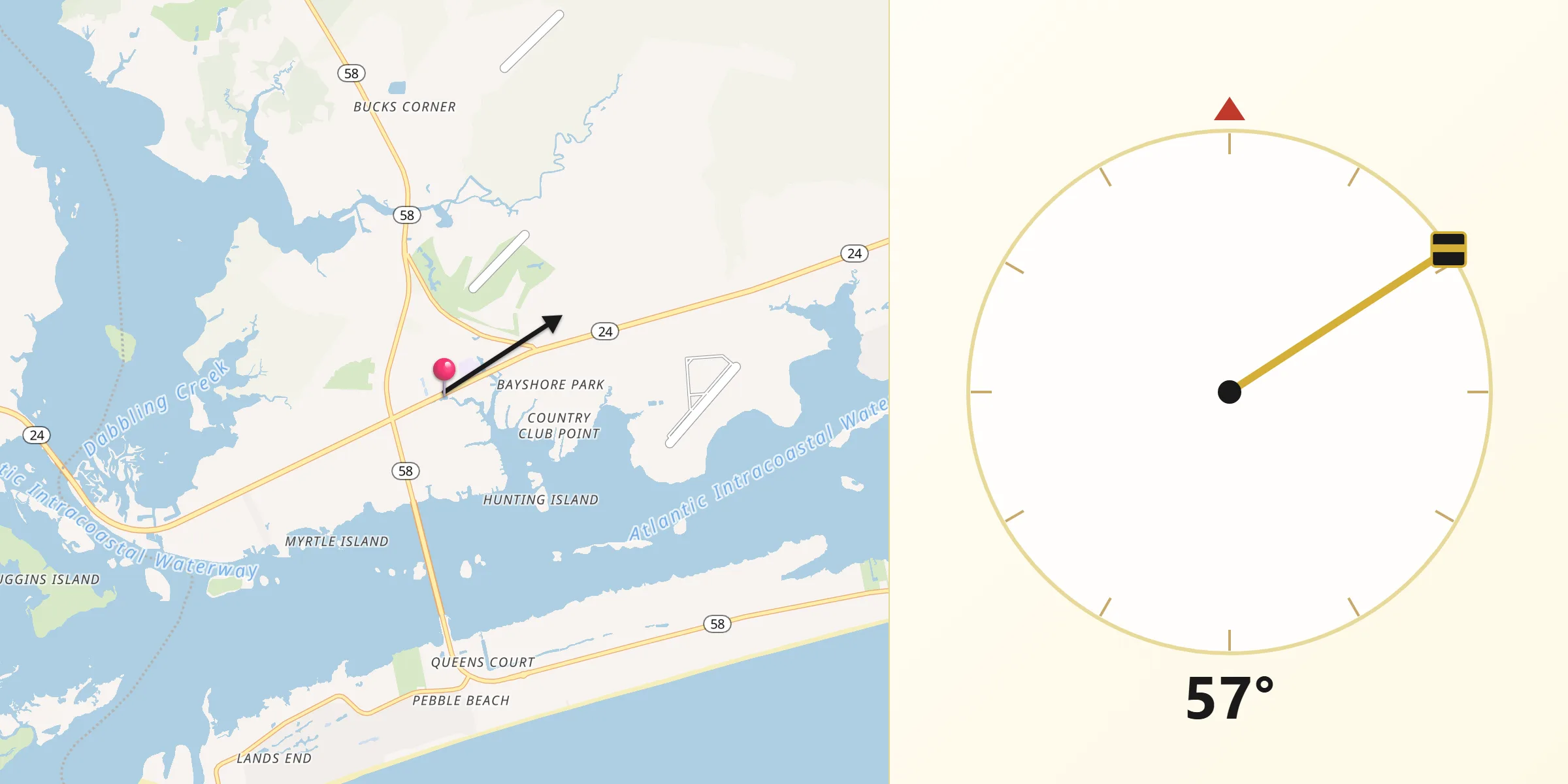 Qibla Direction from Cape Carteret