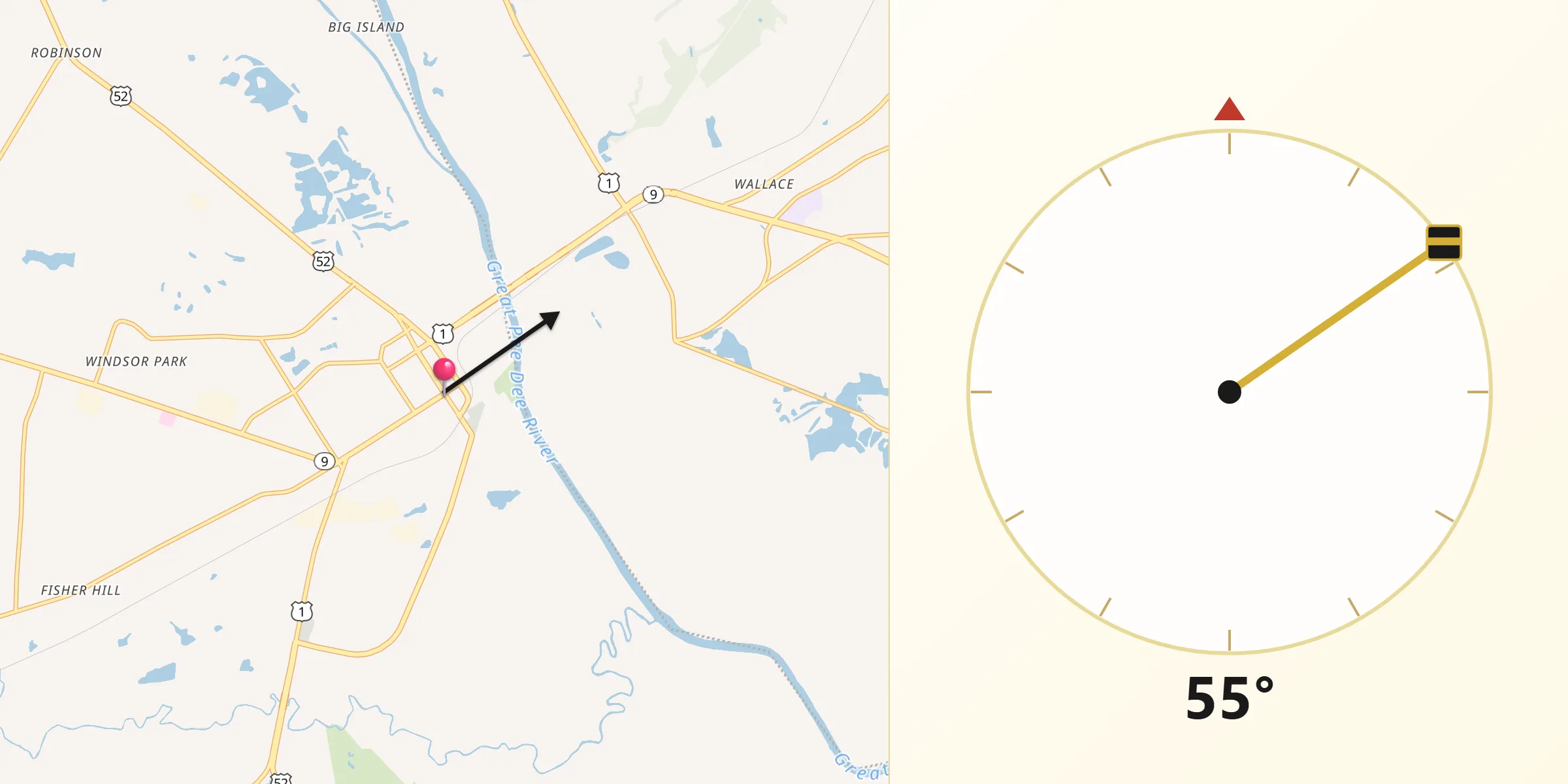 Qibla Direction from Cheraw