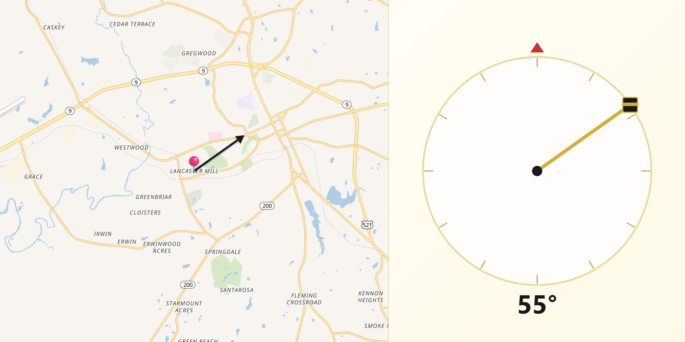 Qibla Direction from Lancaster Mill