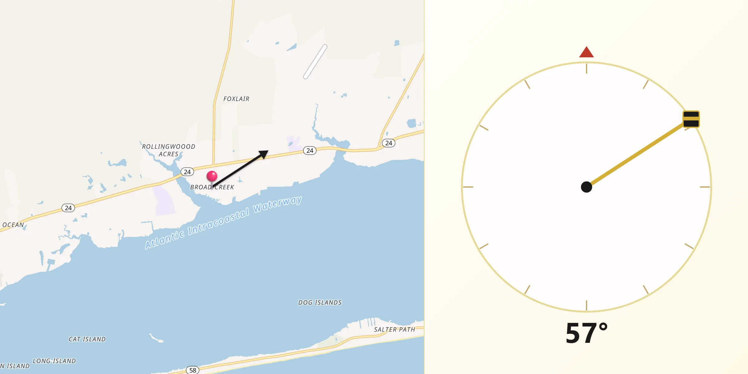 Qibla Direction from Broad Creek