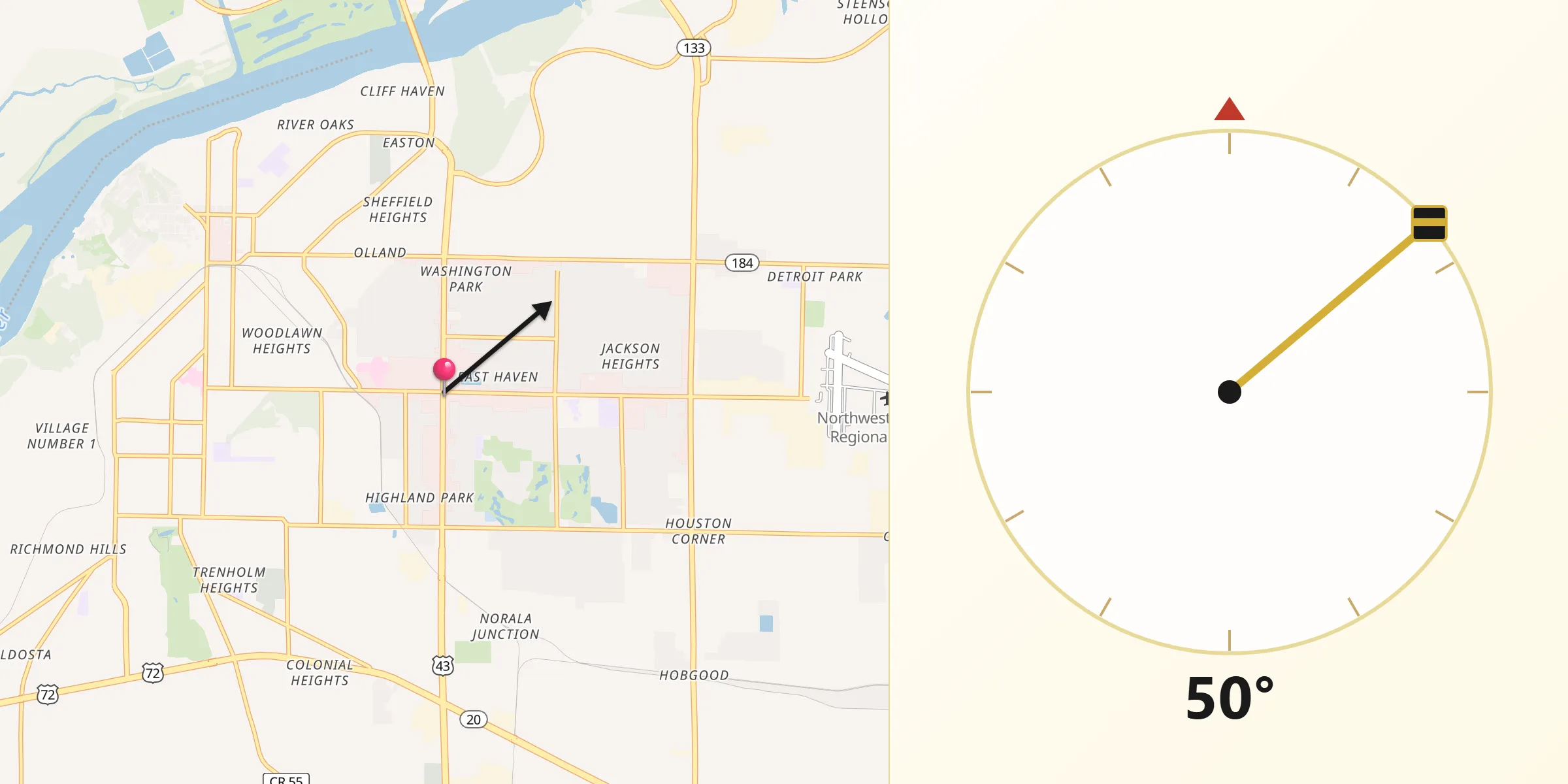 Qibla Direction from Muscle Shoals
