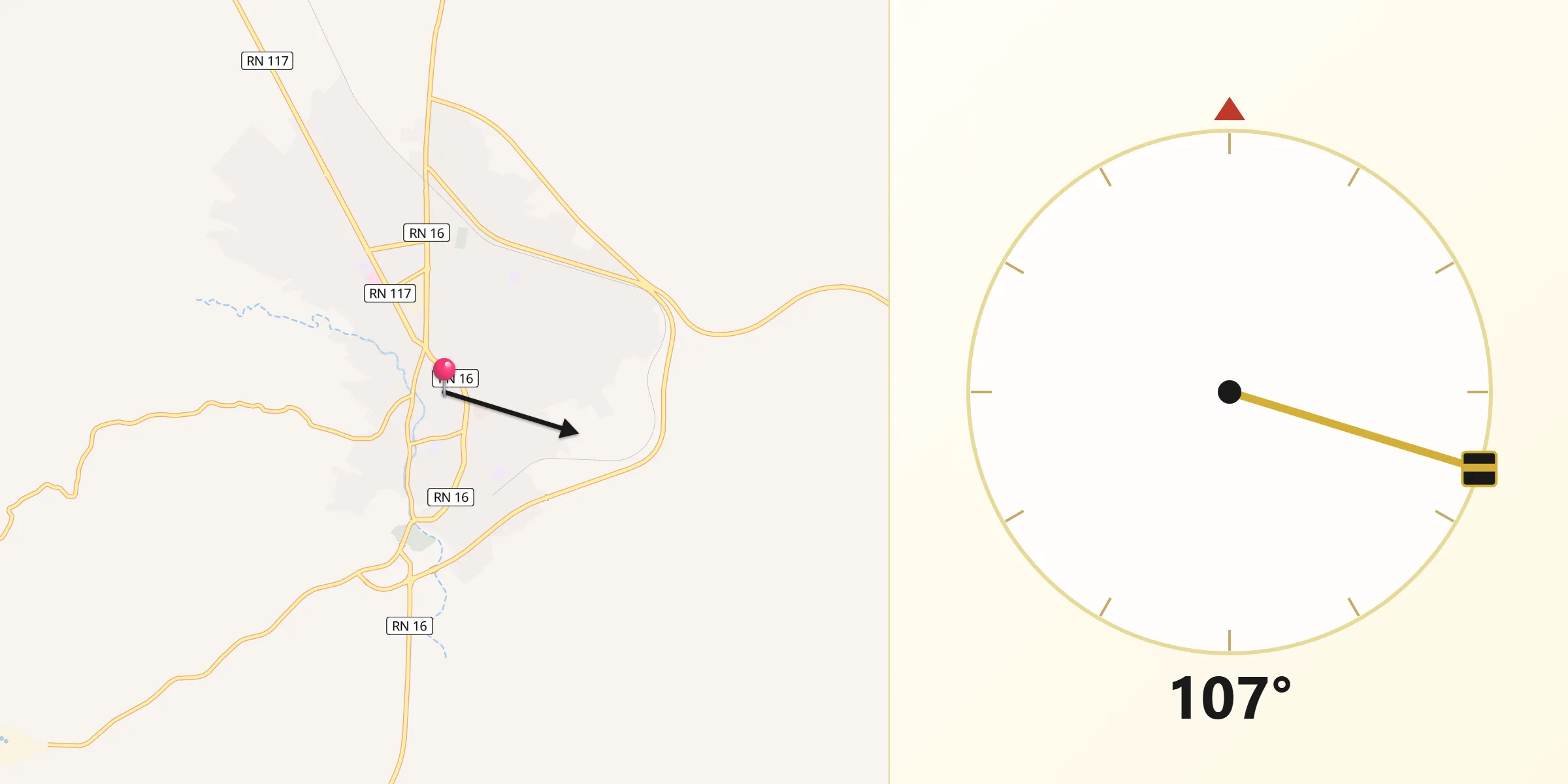 Direction vers la Qibla depuis Bir el Ater