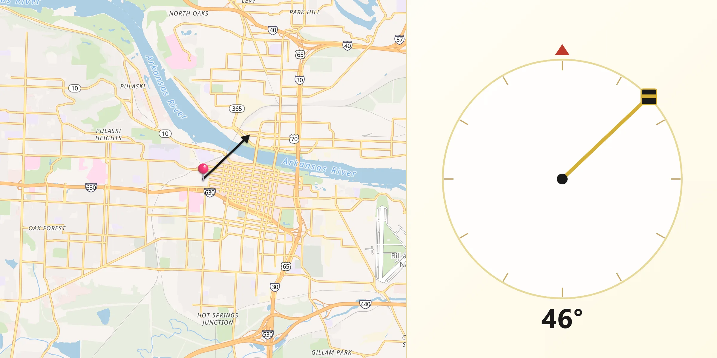 Direzione della Qibla da Little Rock