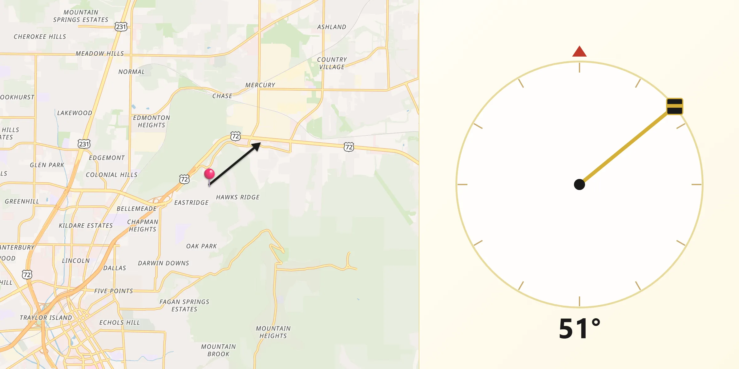 Qibla Direction from Madison County