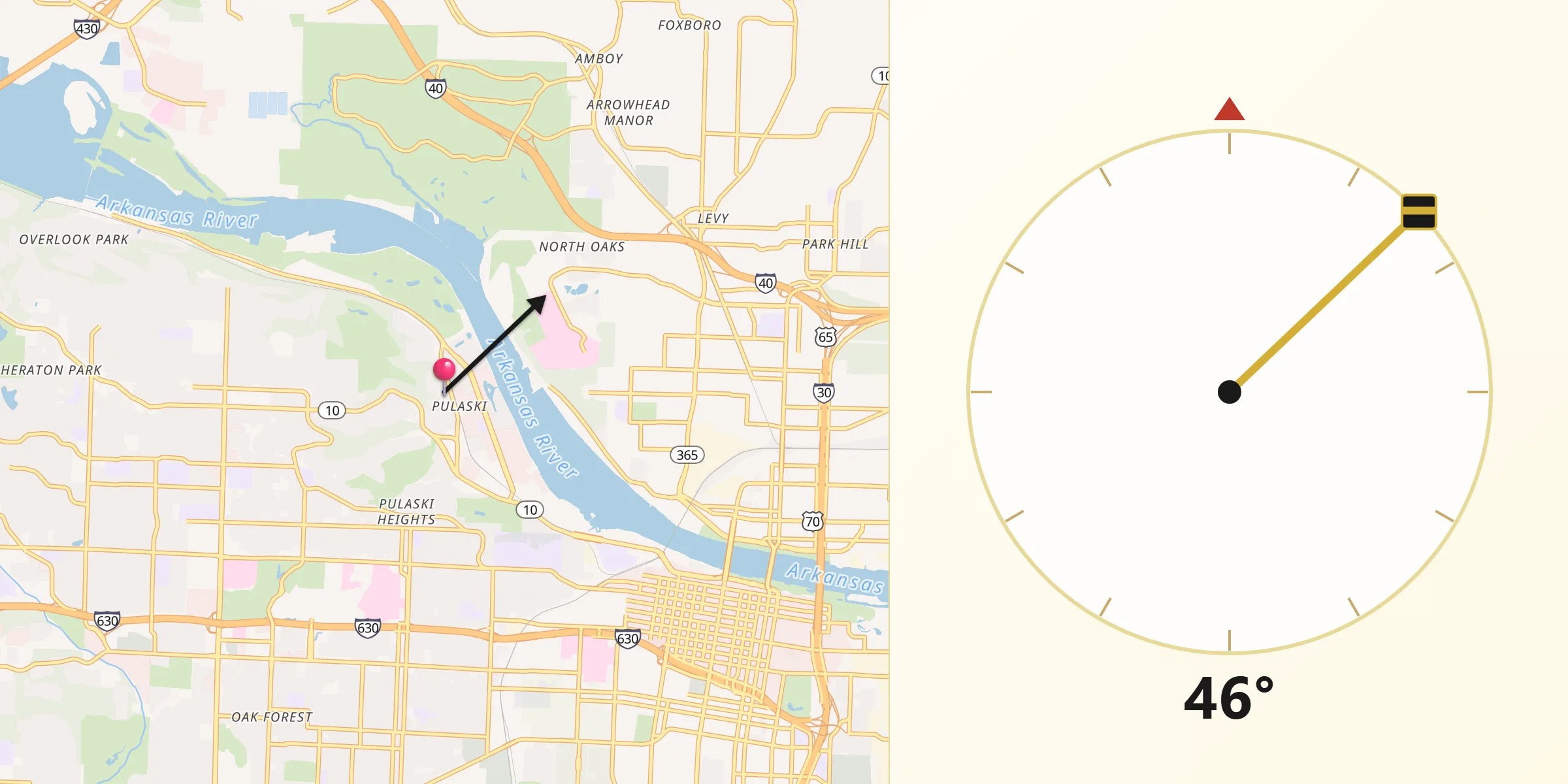 Qibla Direction from Pulaski County