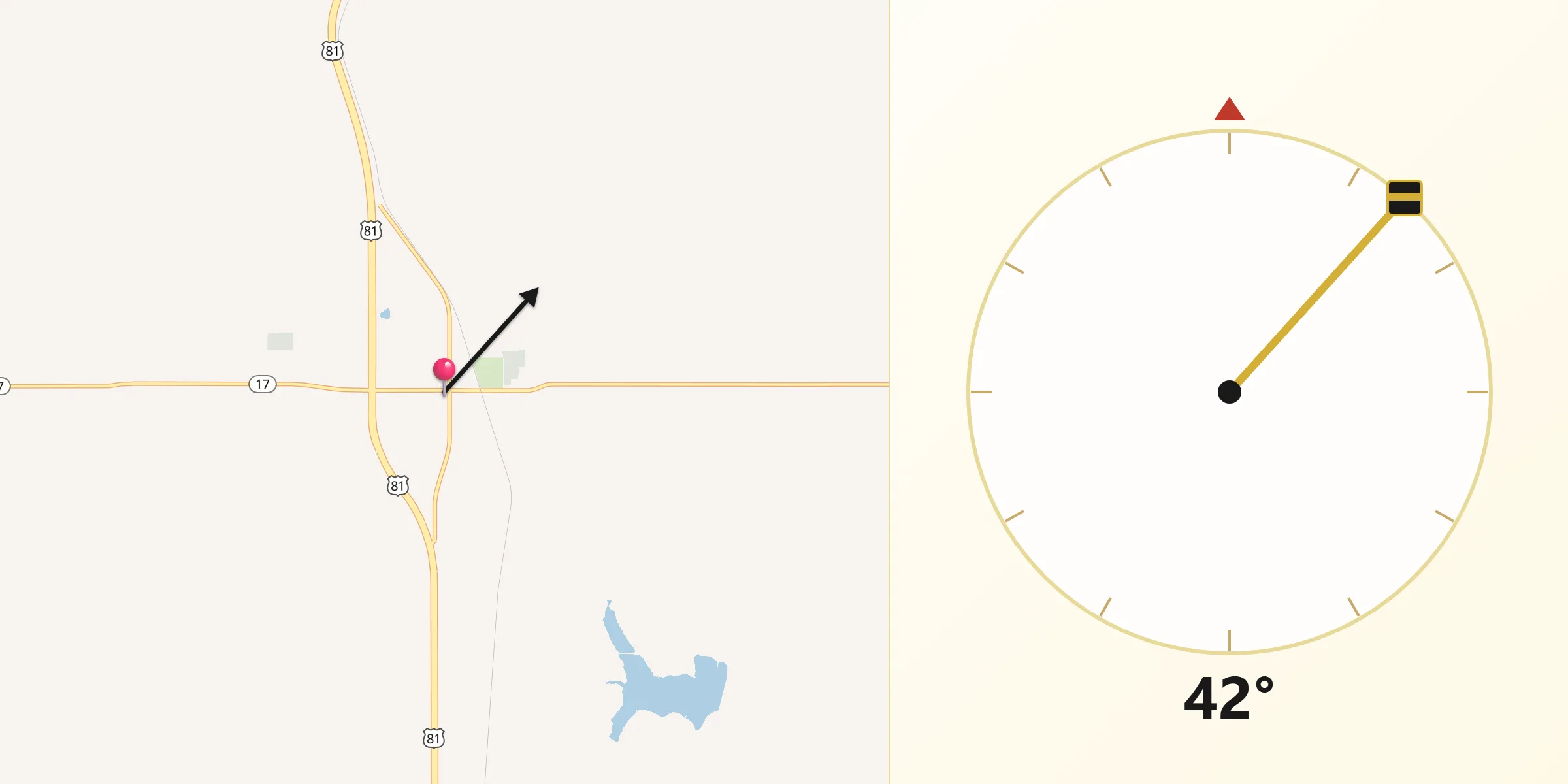 Qibla Direction from Rush Springs