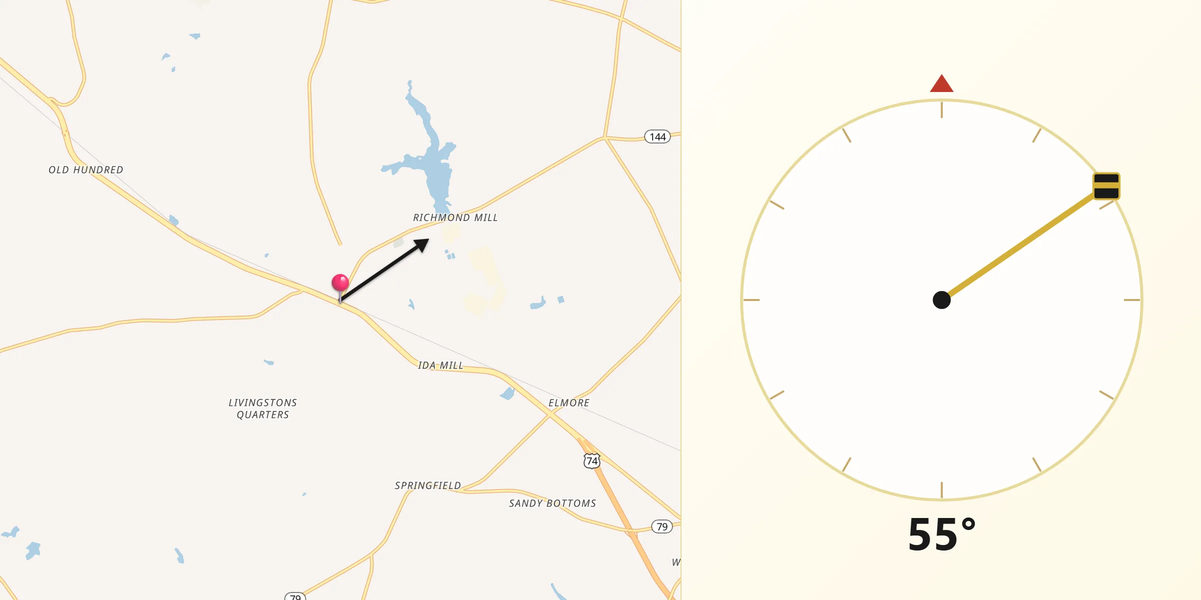 Qibla Direction from Laurel Hill