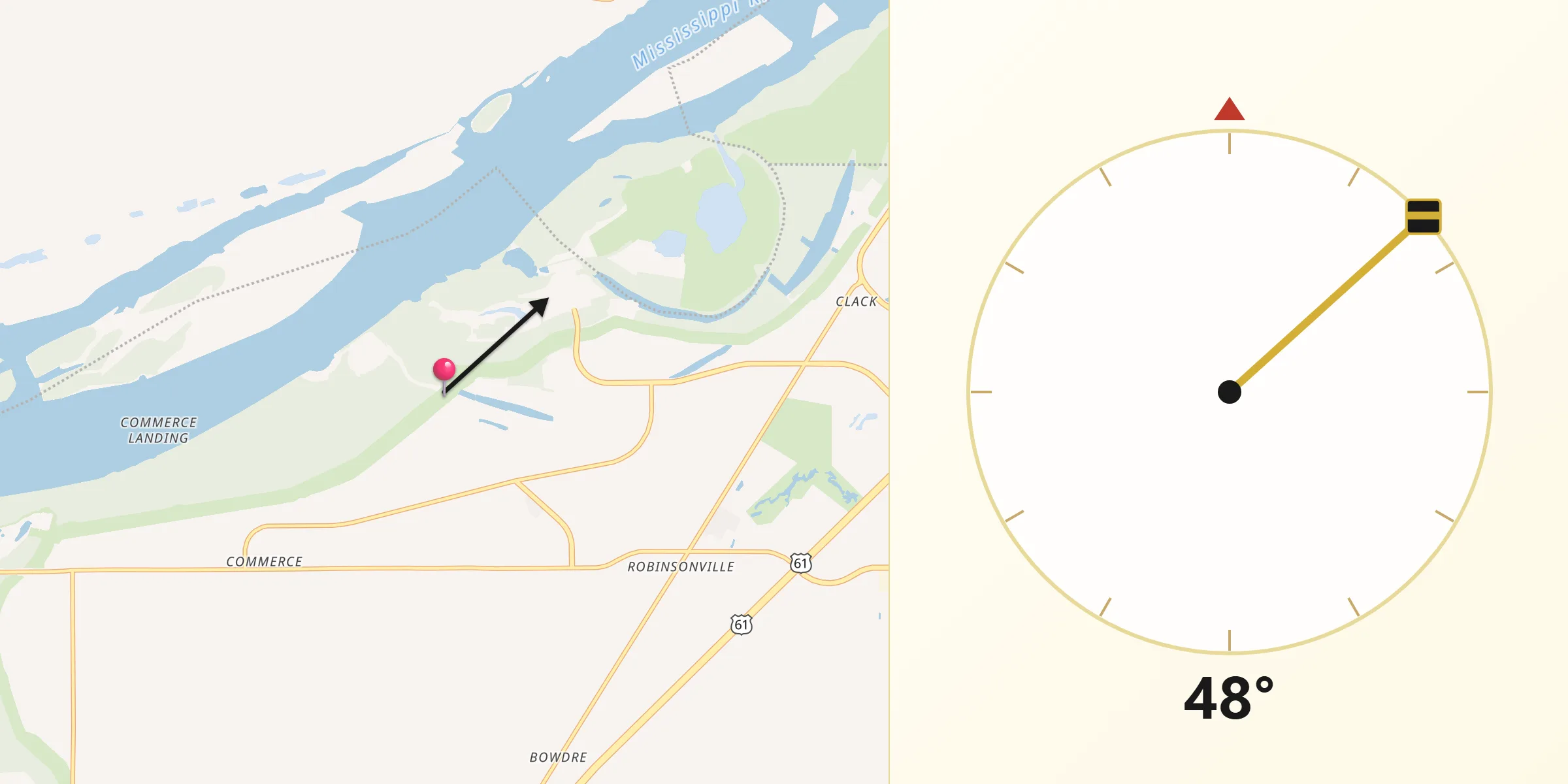 Qibla Direction from Tunica Resorts
