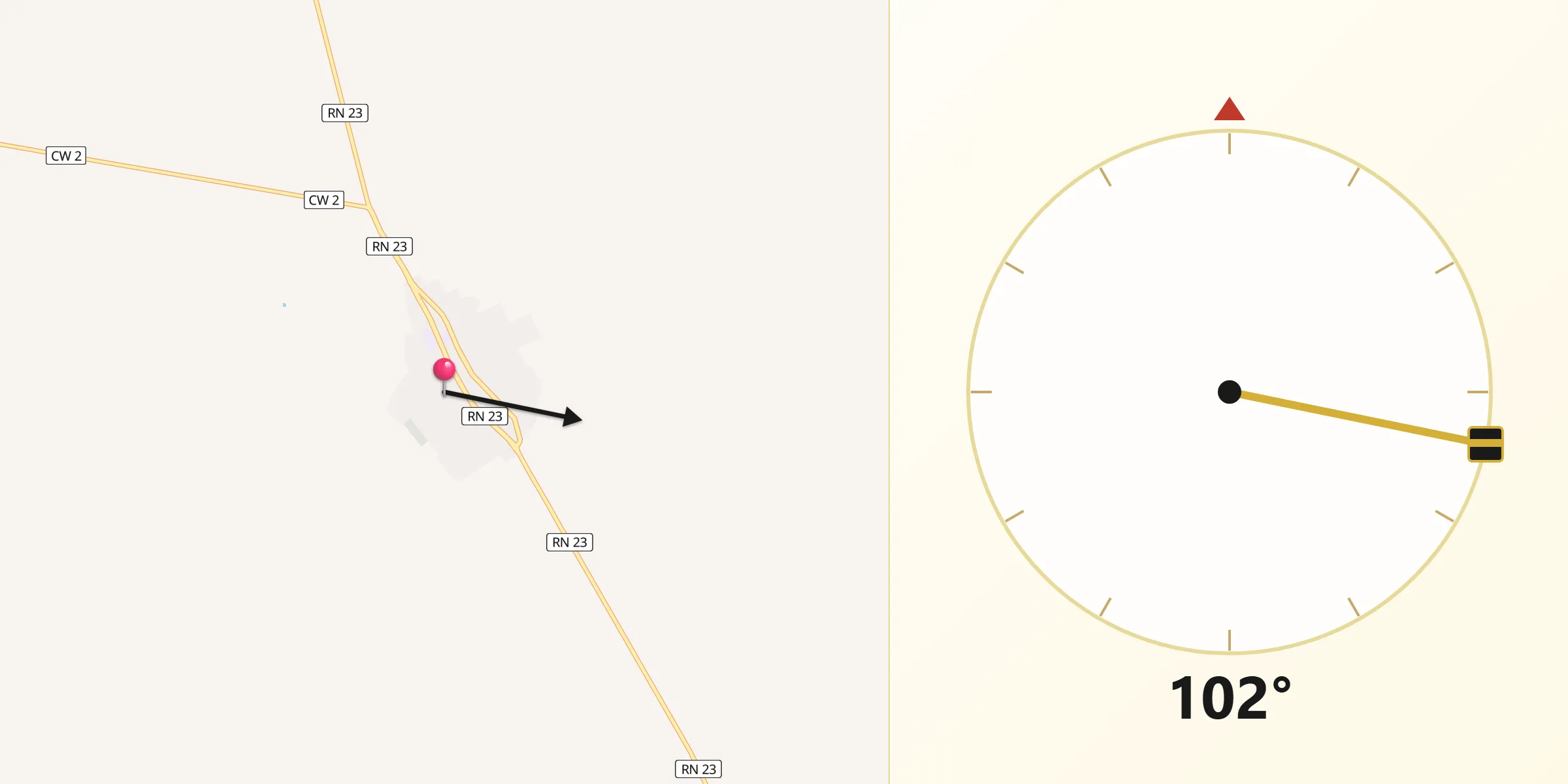 Direction vers la Qibla depuis ’Aïn Deheb