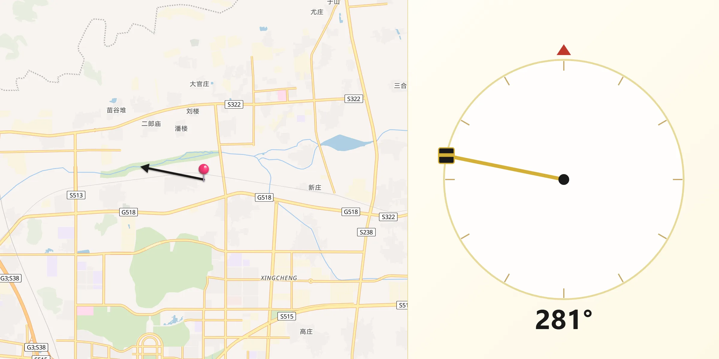 从Taozhuang朝向麦加的方向