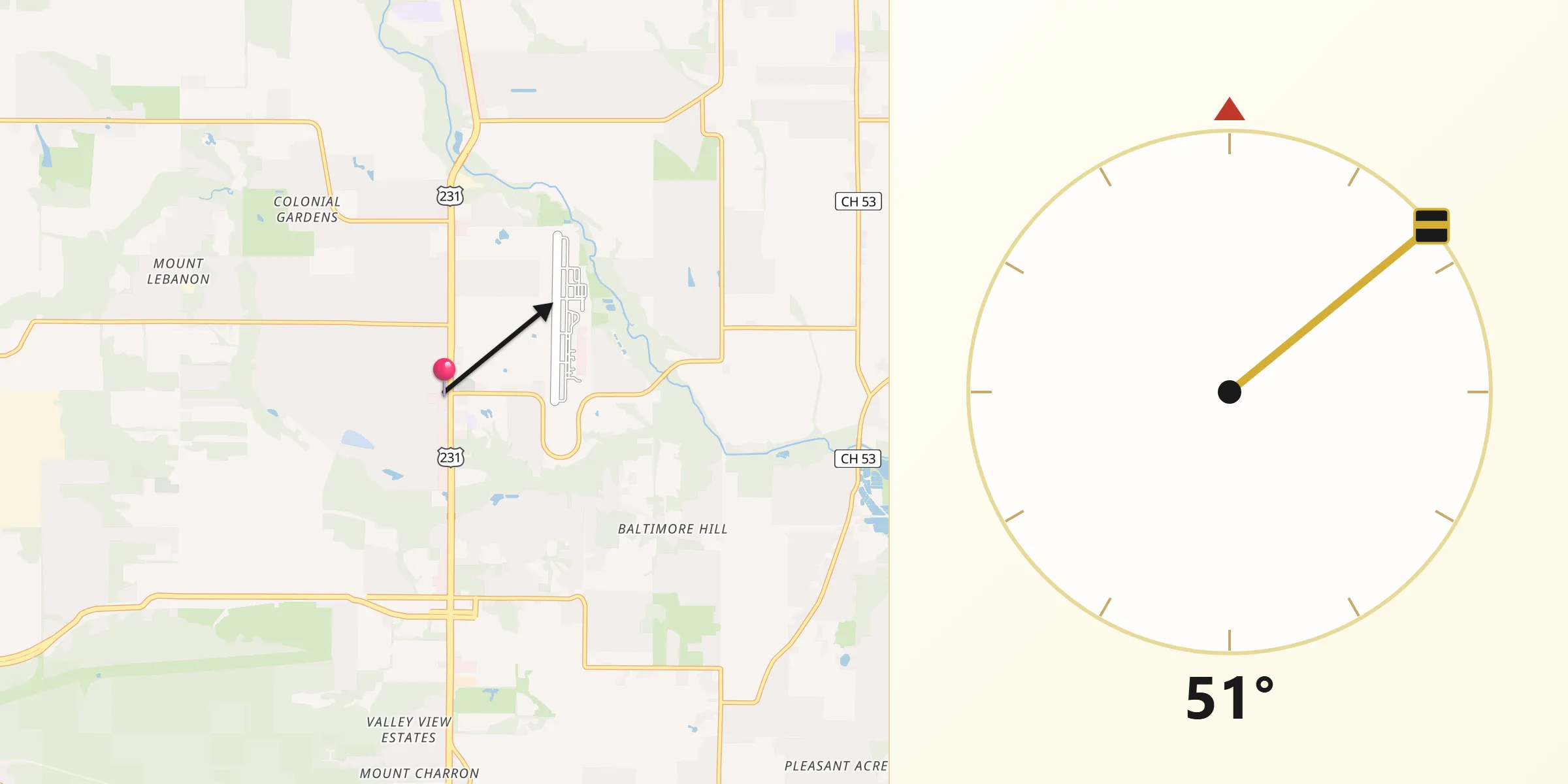 Qibla Direction from Meridianville