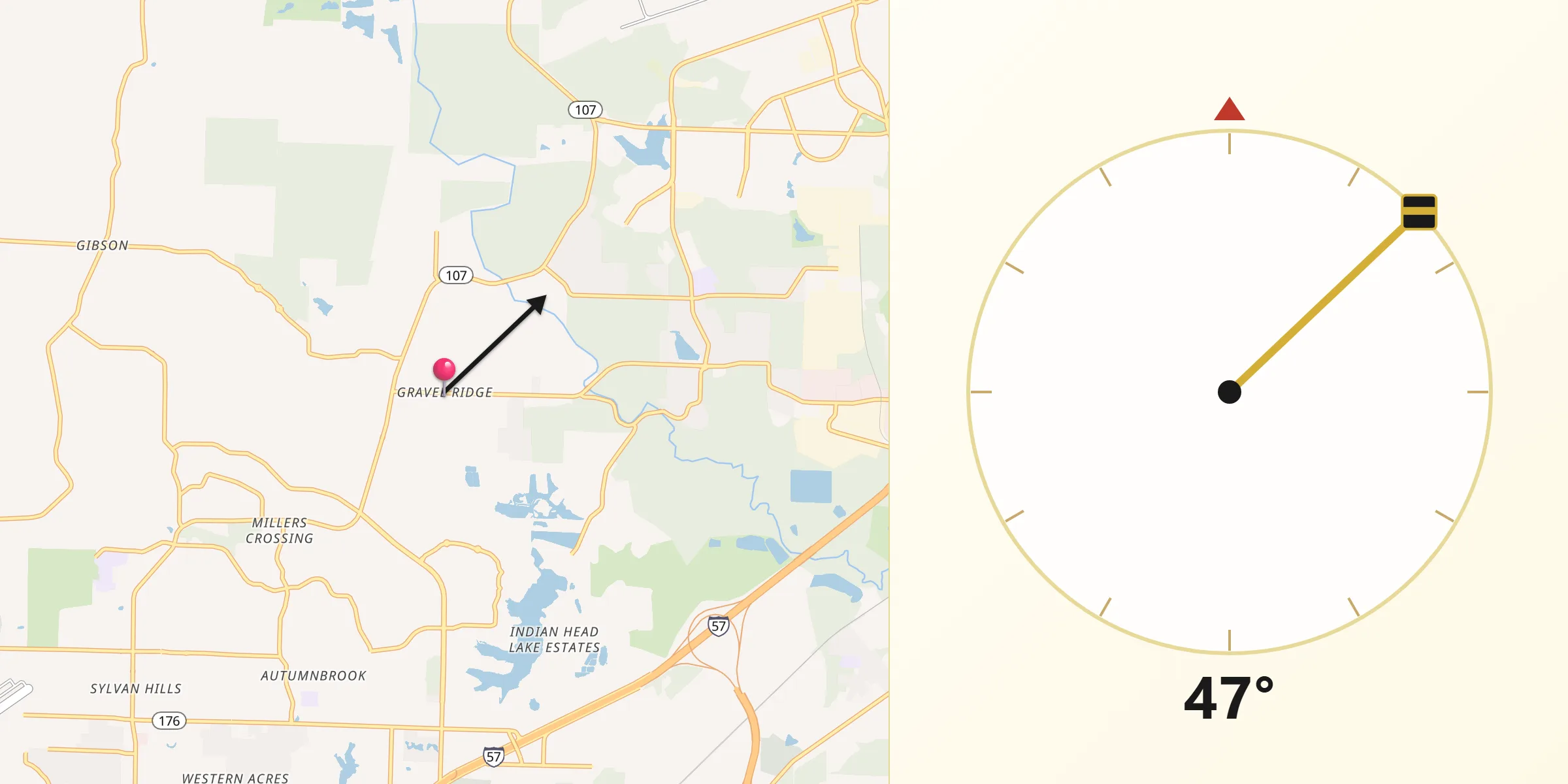 Qibla Direction from Gravel Ridge