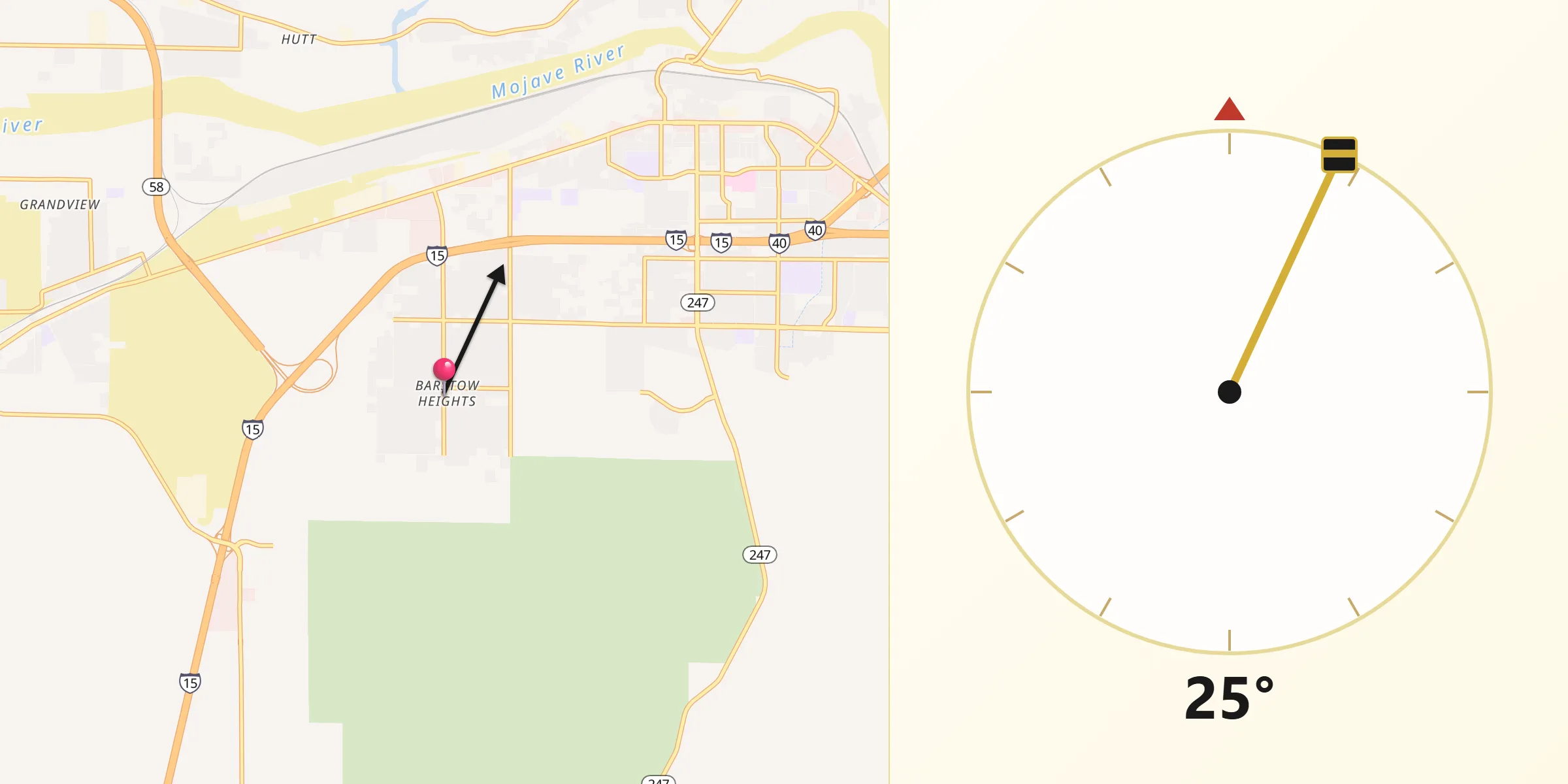 Qibla Direction from Barstow Heights