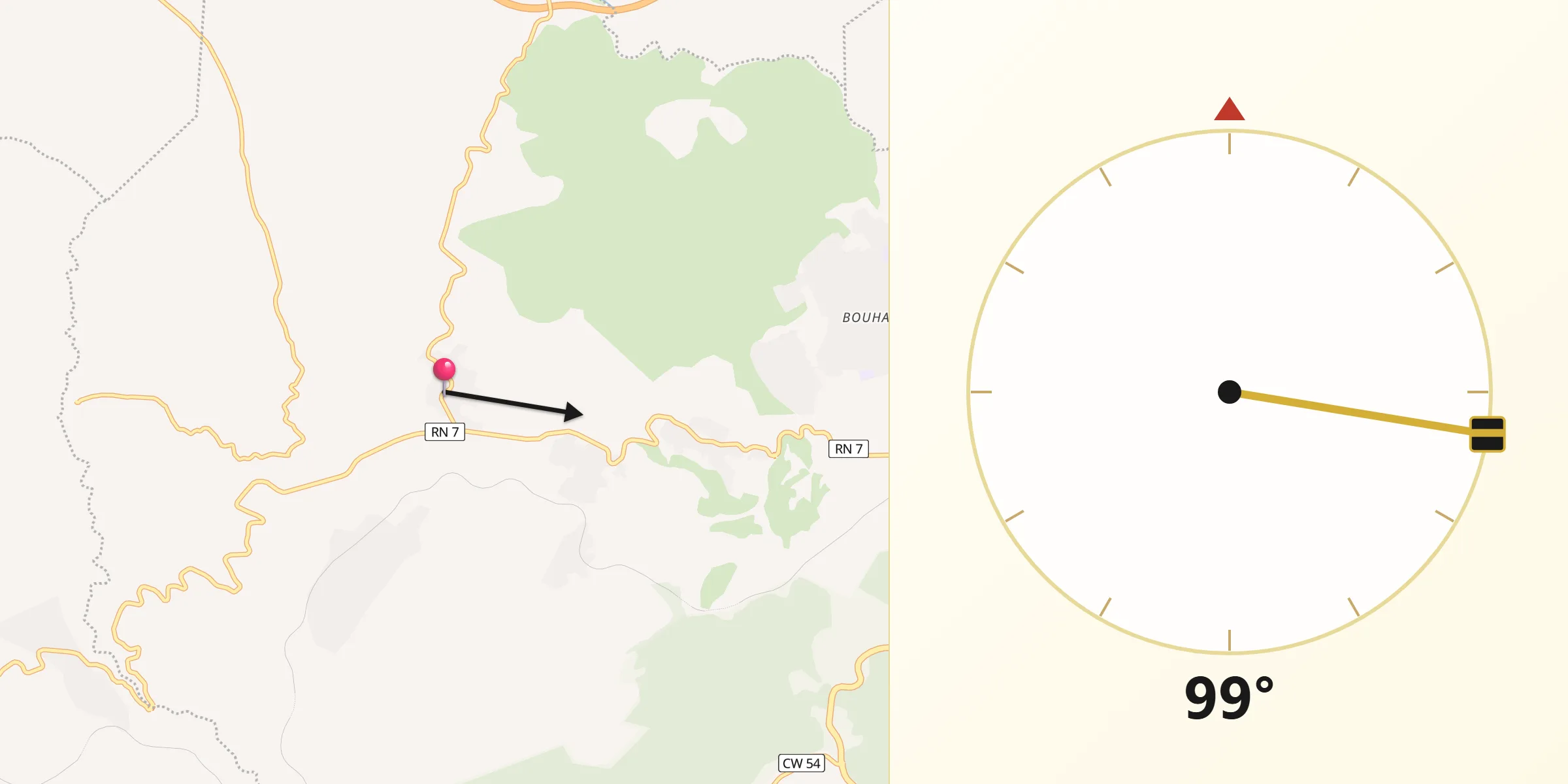 Direction vers la Qibla depuis Beni Mester