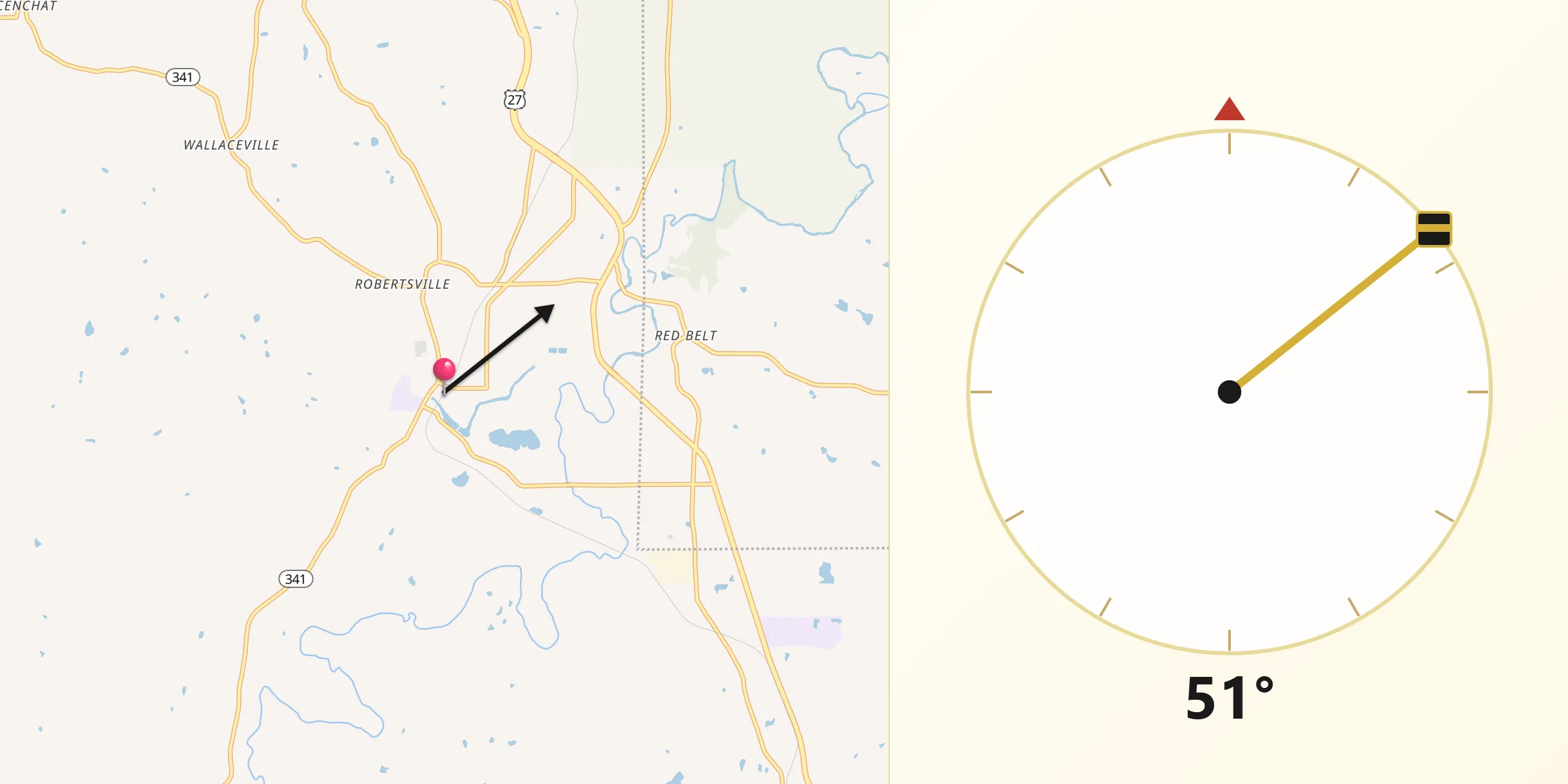 Qibla Direction from Chickamauga
