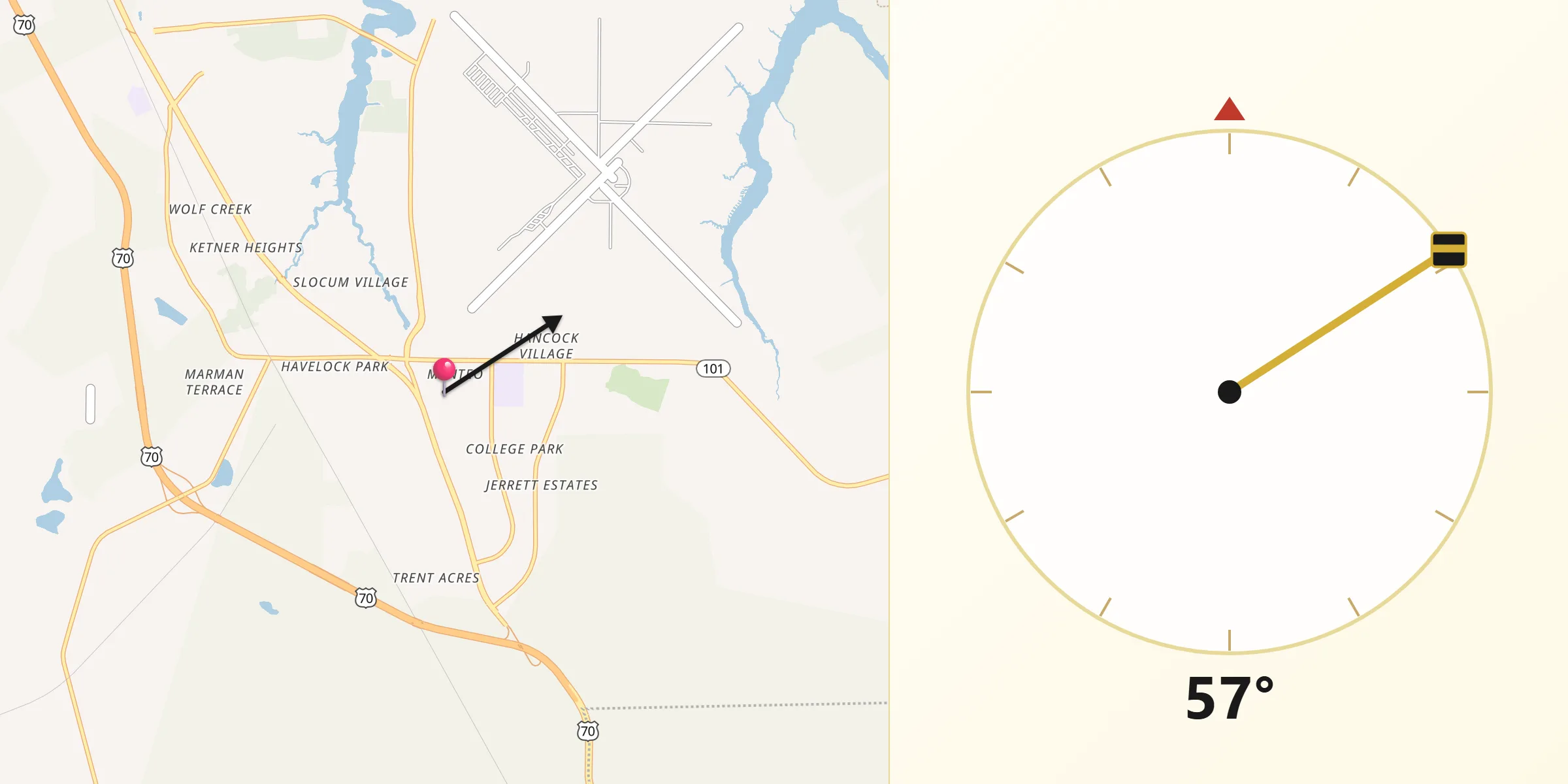 Qibla Direction from Havelock