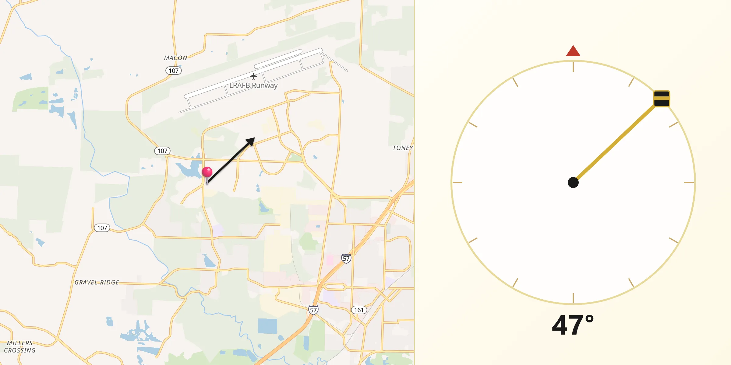Qibla Direction from Little Rock Air Force Base