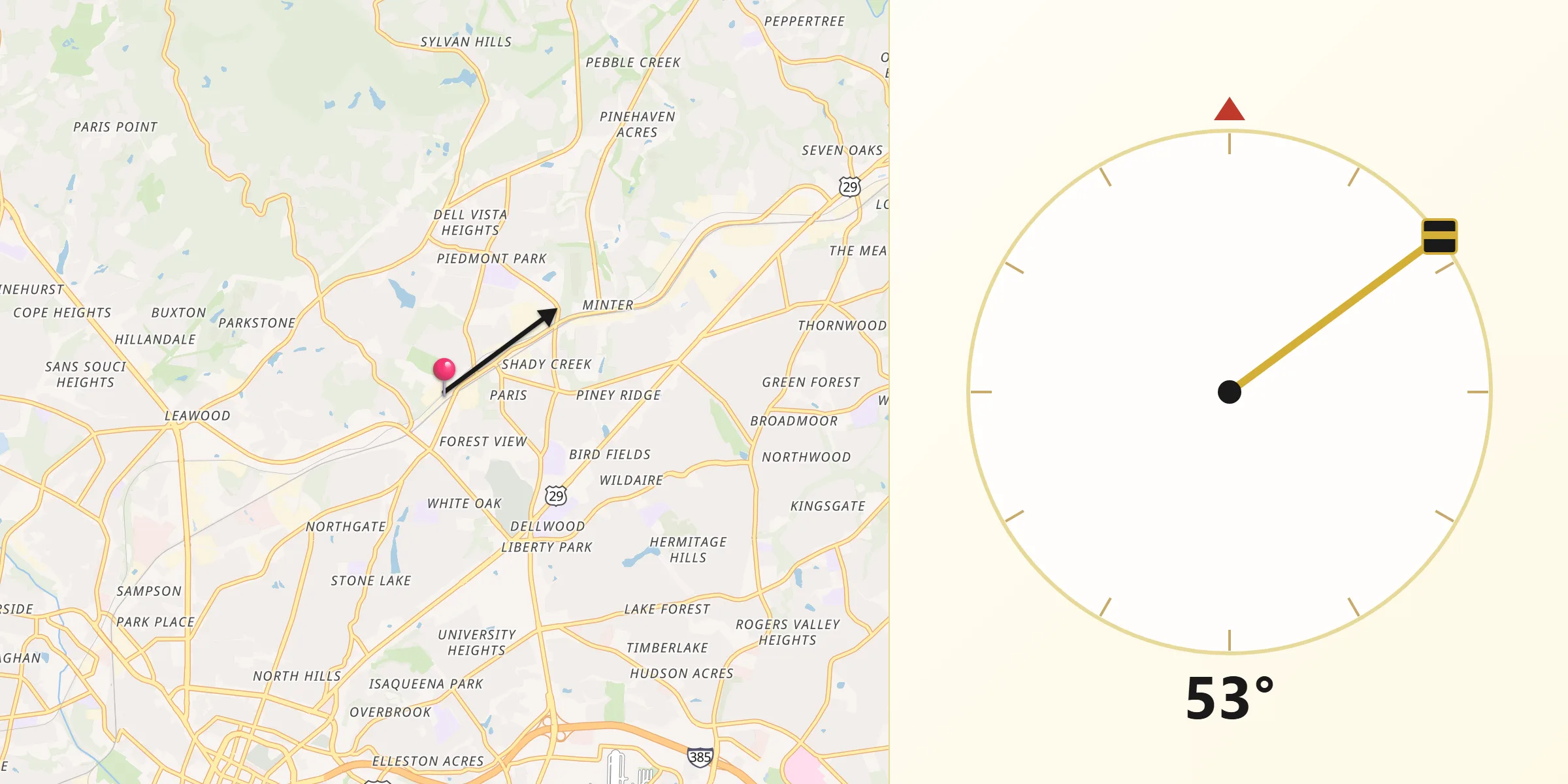 Qibla Direction from Greenville County