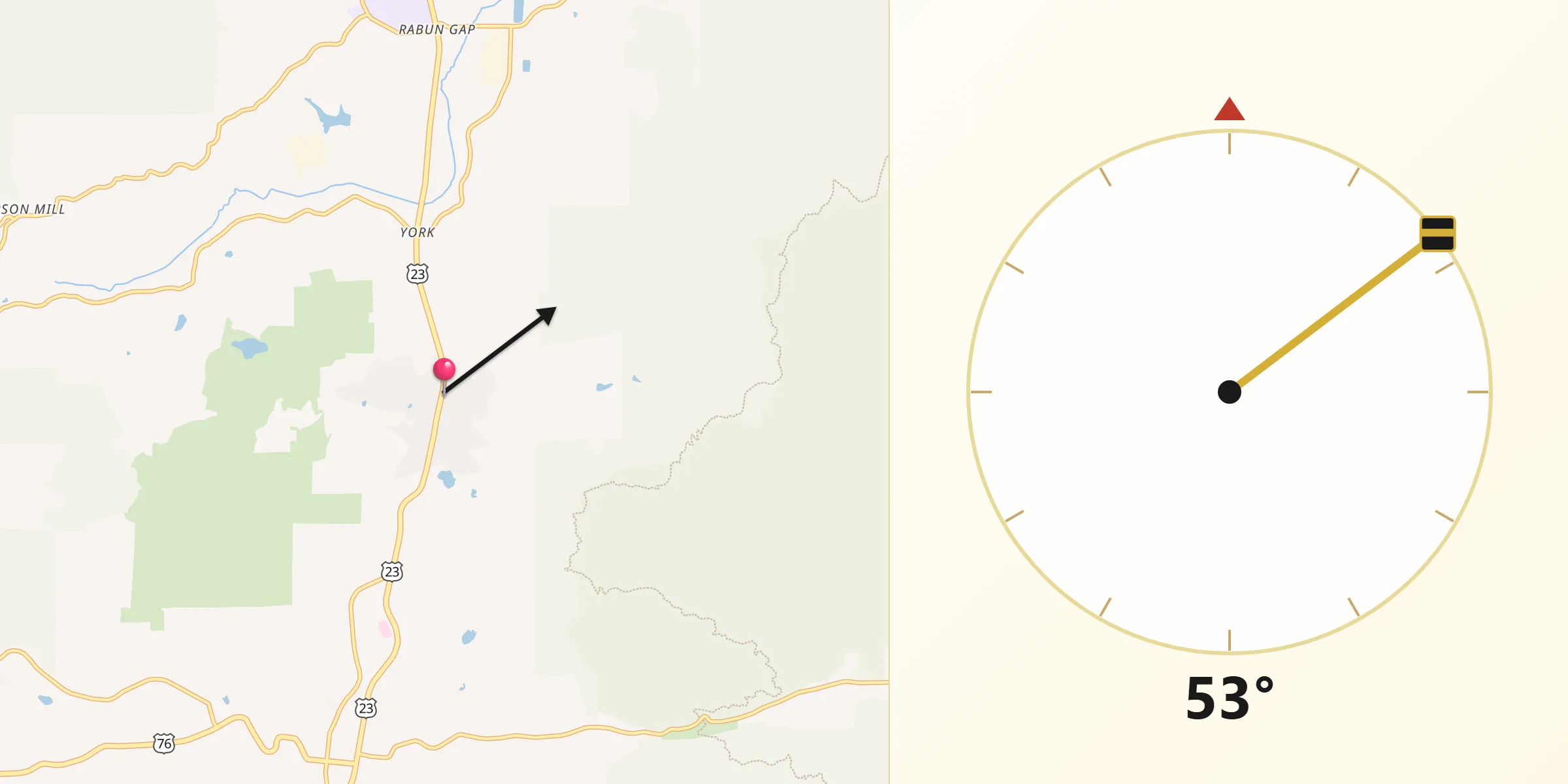 Qibla Direction from Mountain City