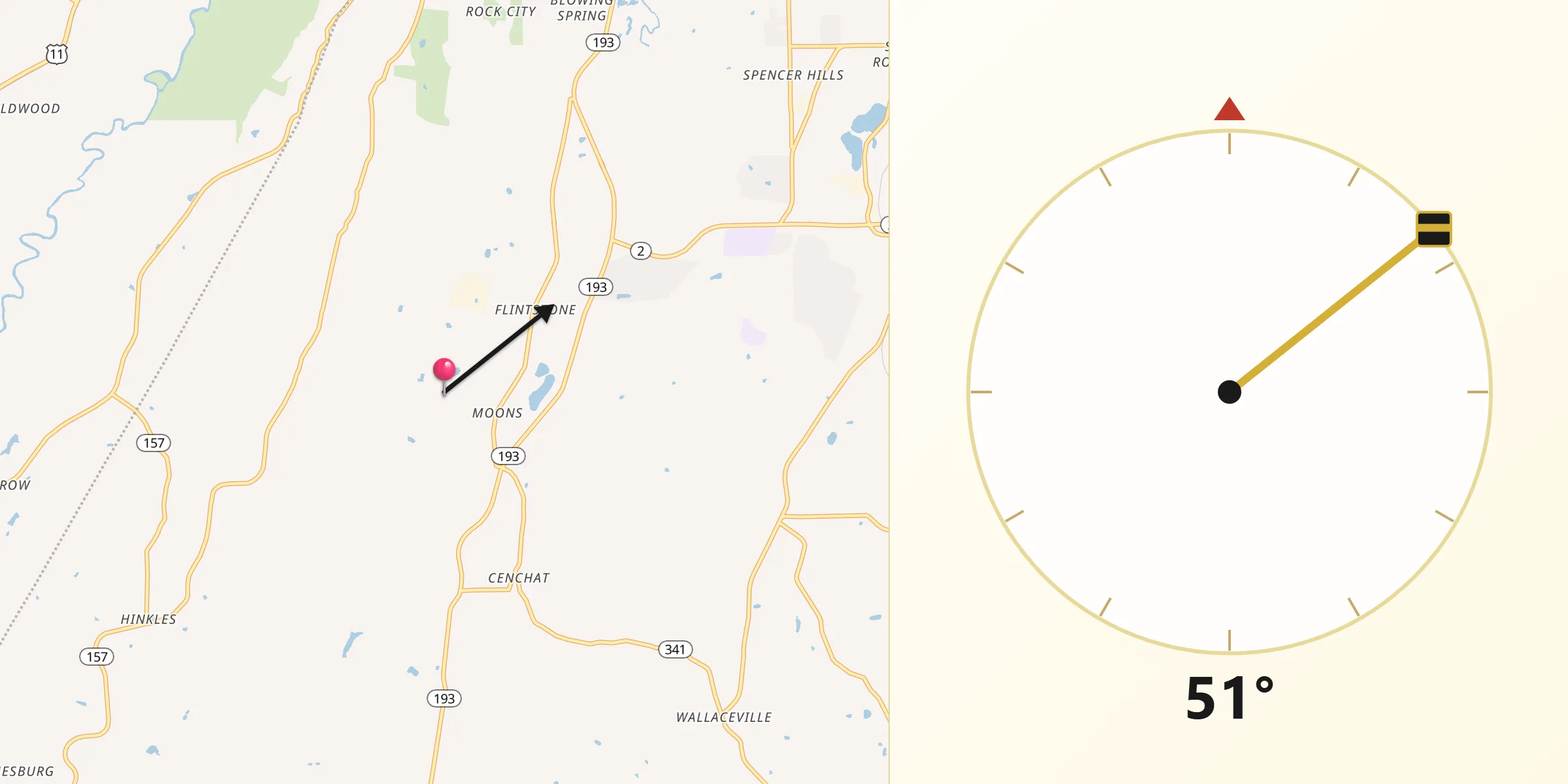 Qibla Direction from Chattanooga Valley