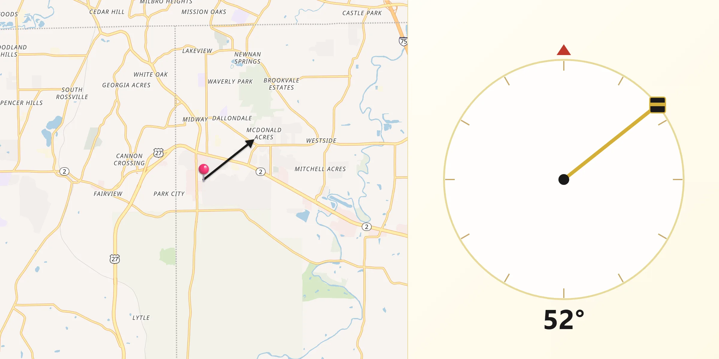 Qibla Direction from Fort Oglethorpe