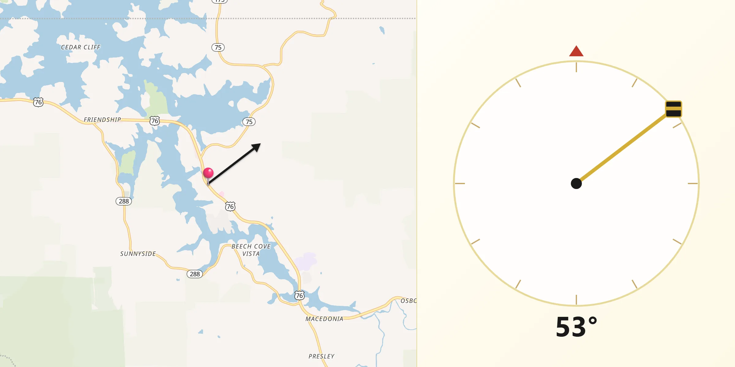 Qibla Direction from Hiawassee