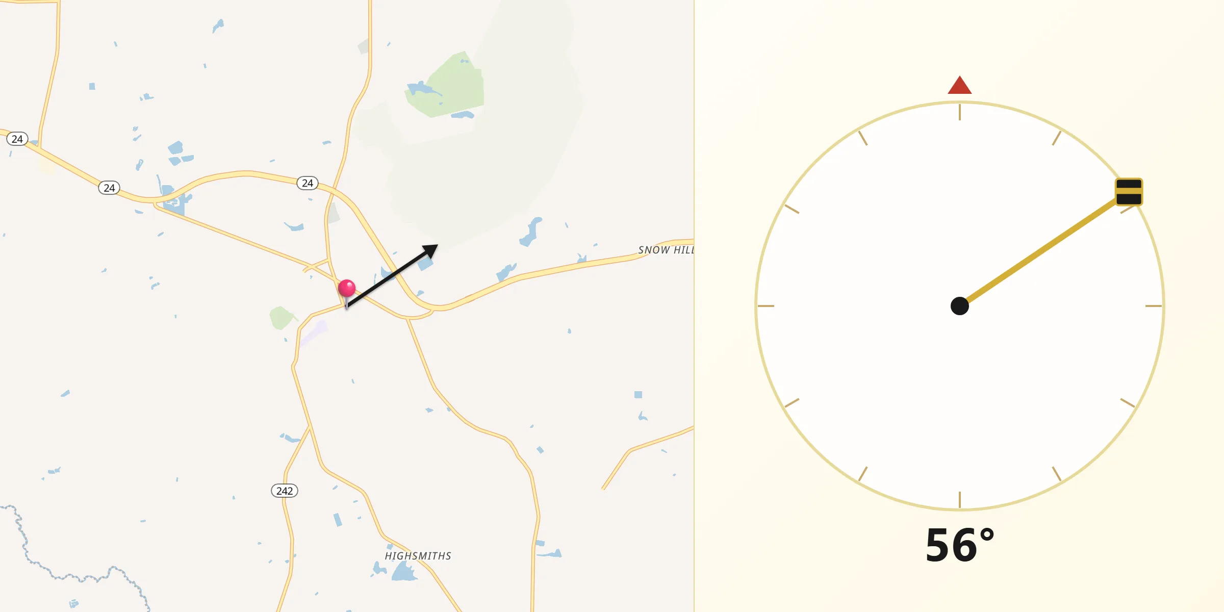 Qibla Direction from Roseboro