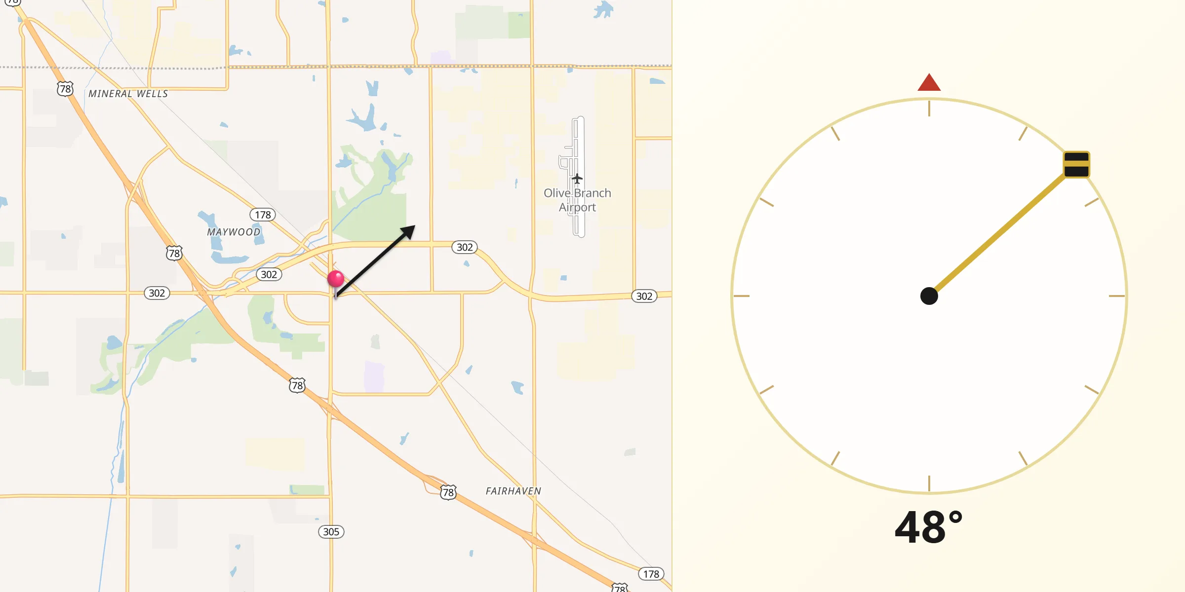 Qibla Direction from Olive Branch