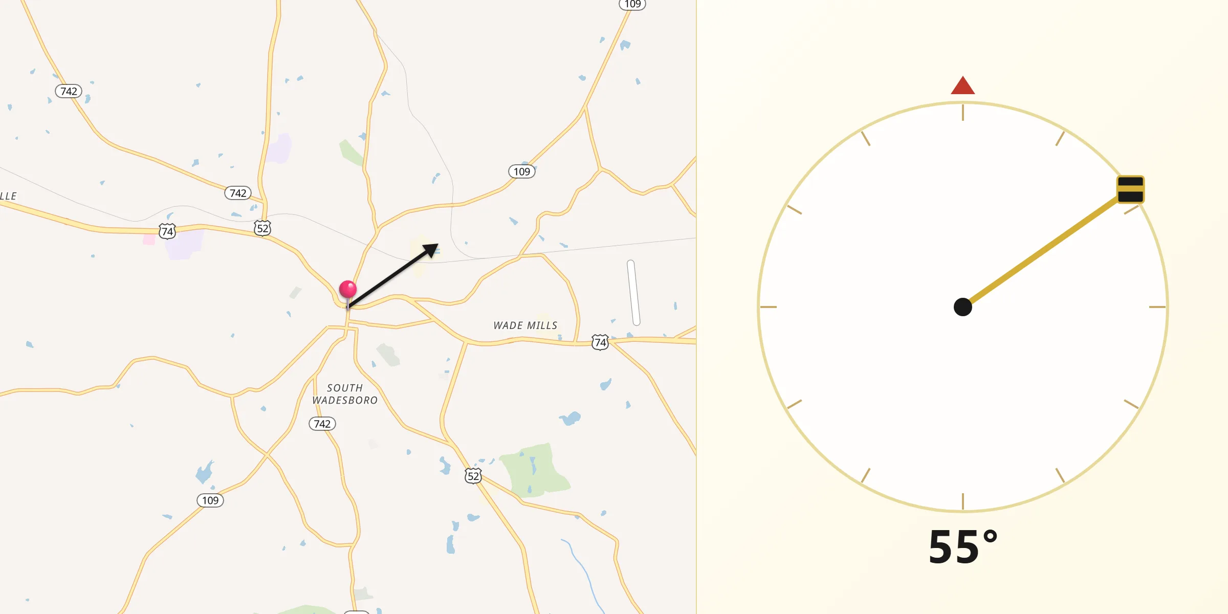 Qibla Direction from Wadesboro