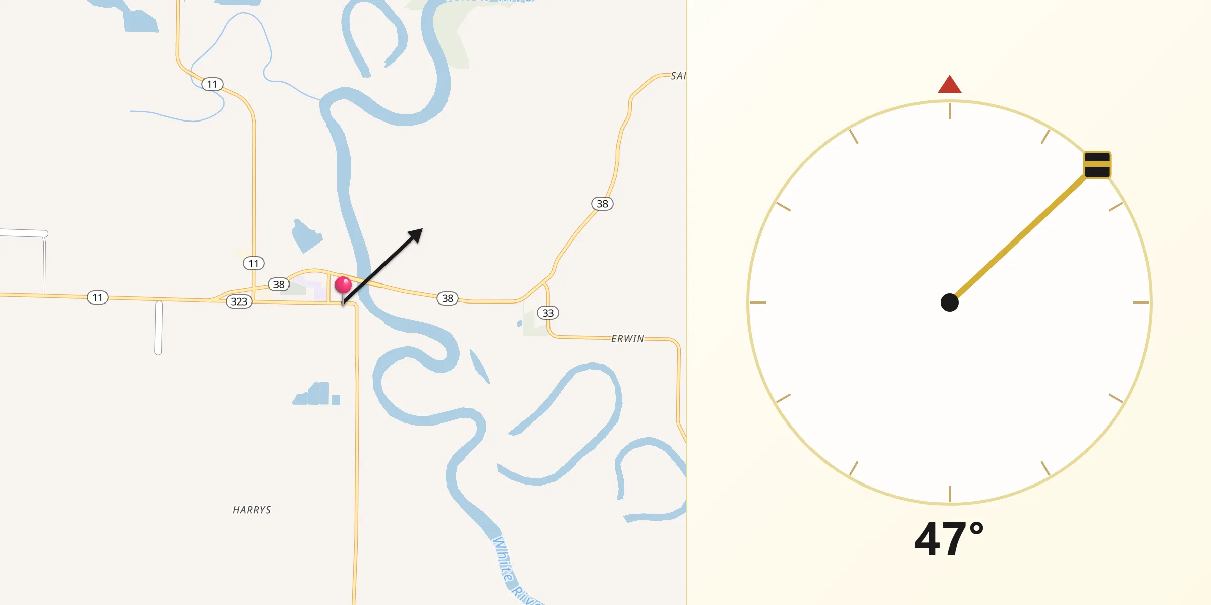 Qibla Direction from Des Arc