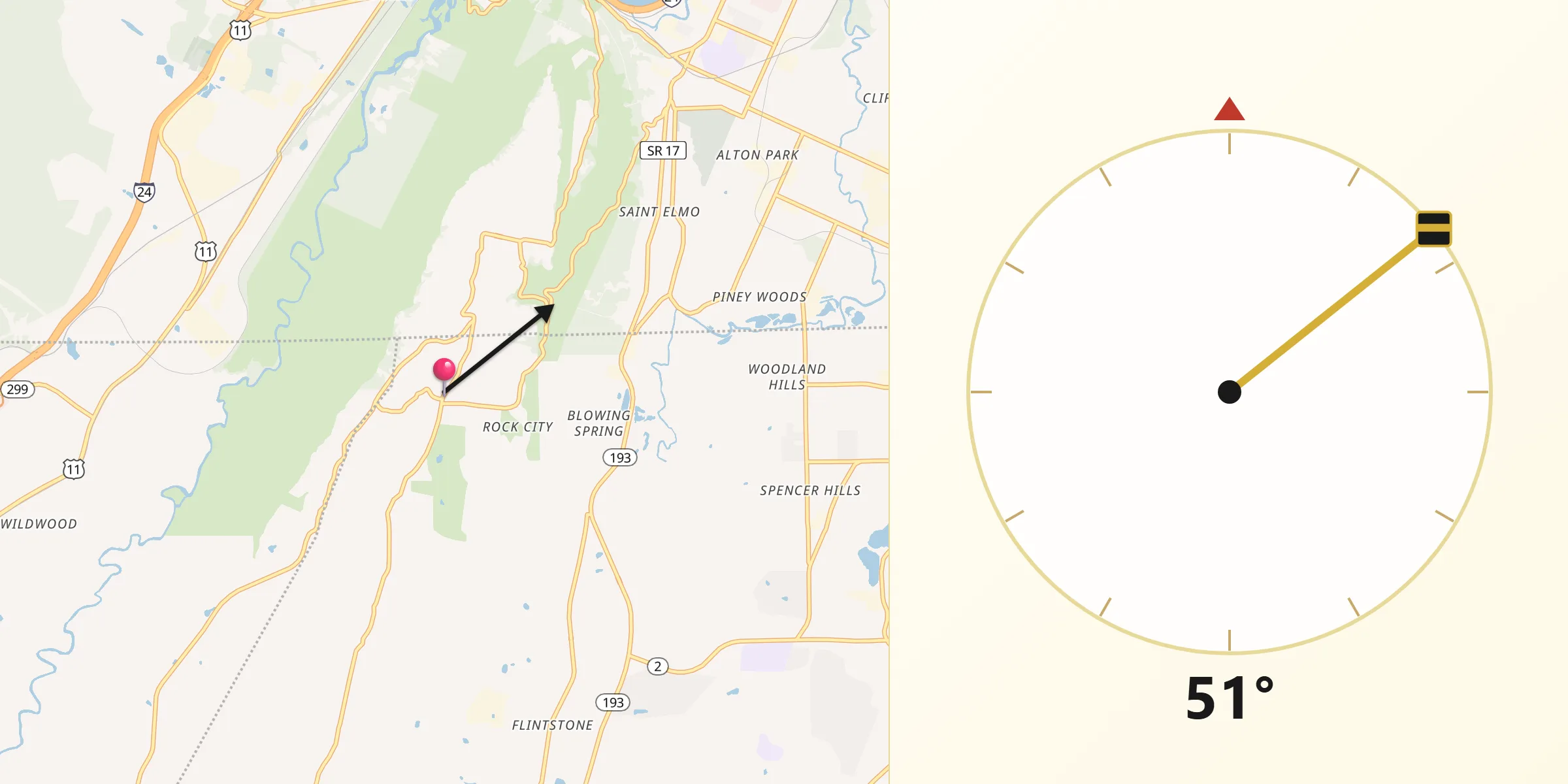 Qibla Direction from Lookout Mountain