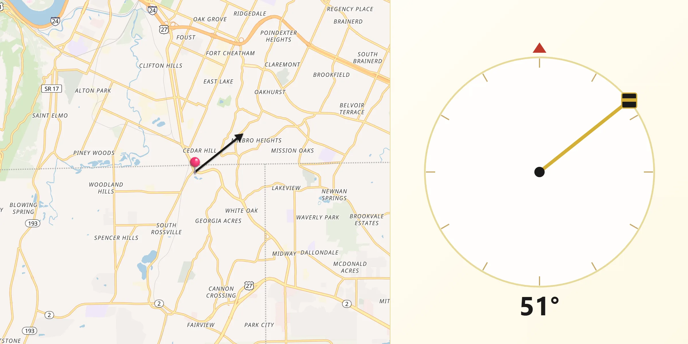 Qibla Direction from Rossville