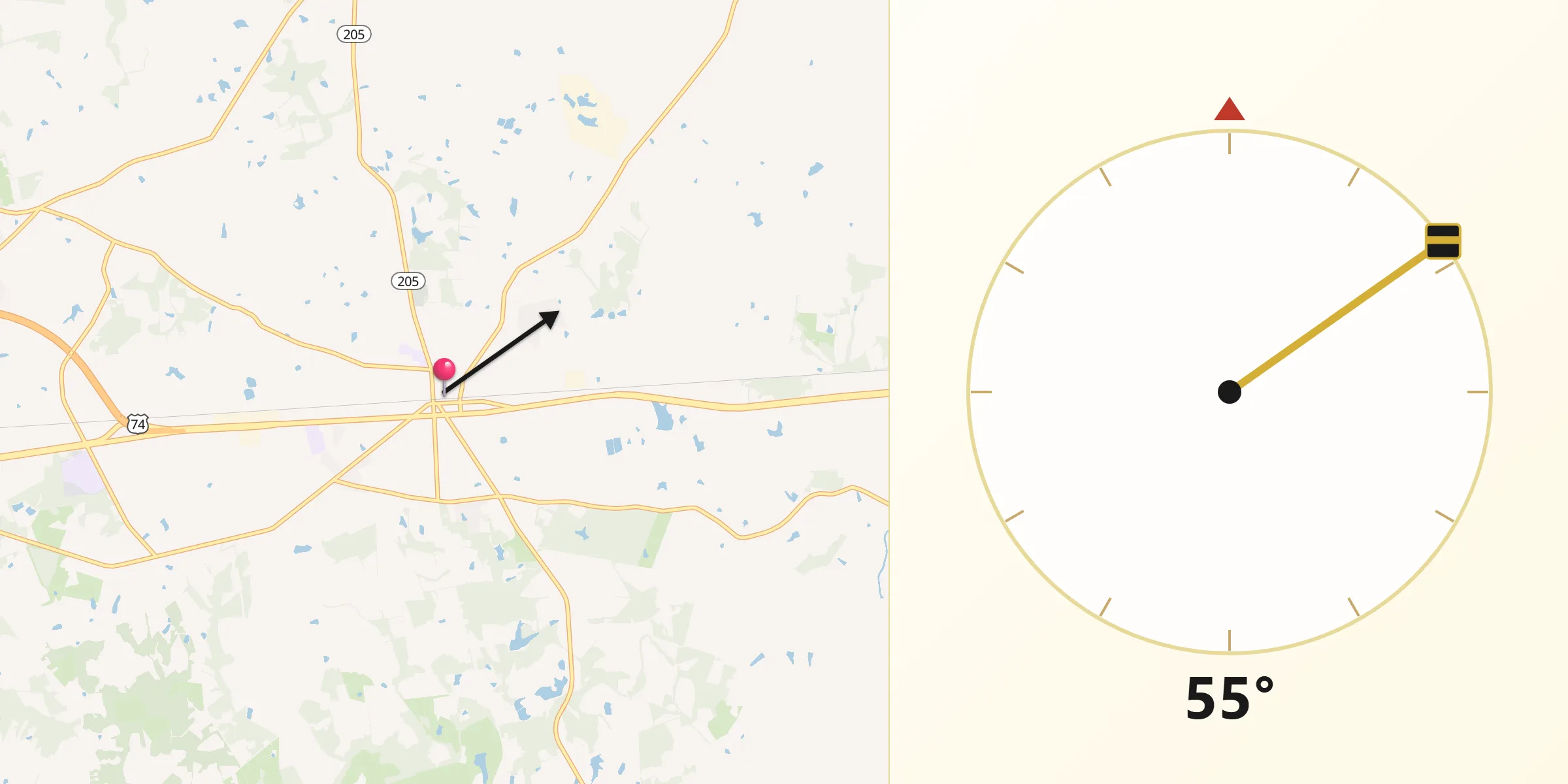 Qibla Direction from Marshville