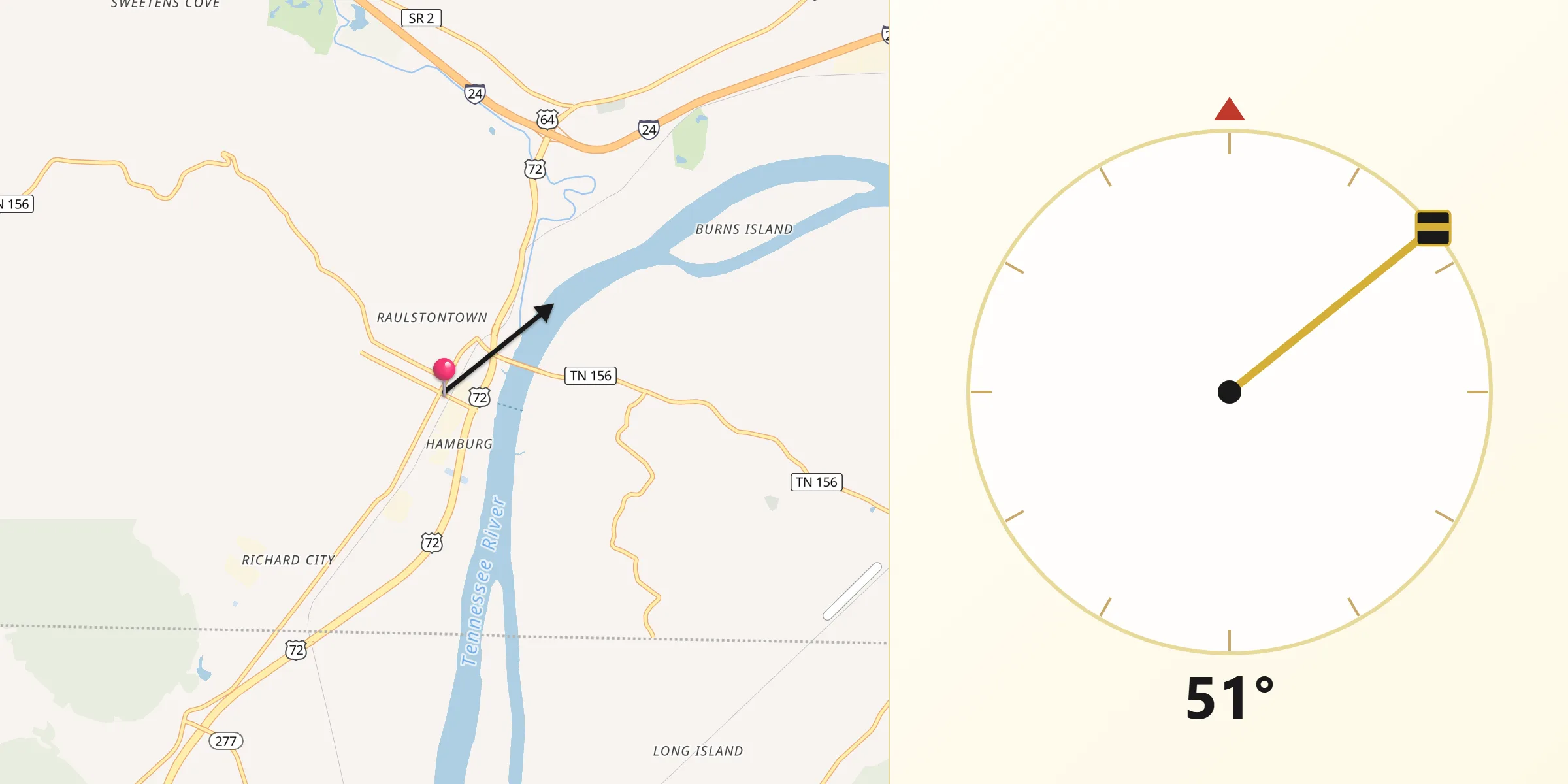 Qibla Direction from South Pittsburg