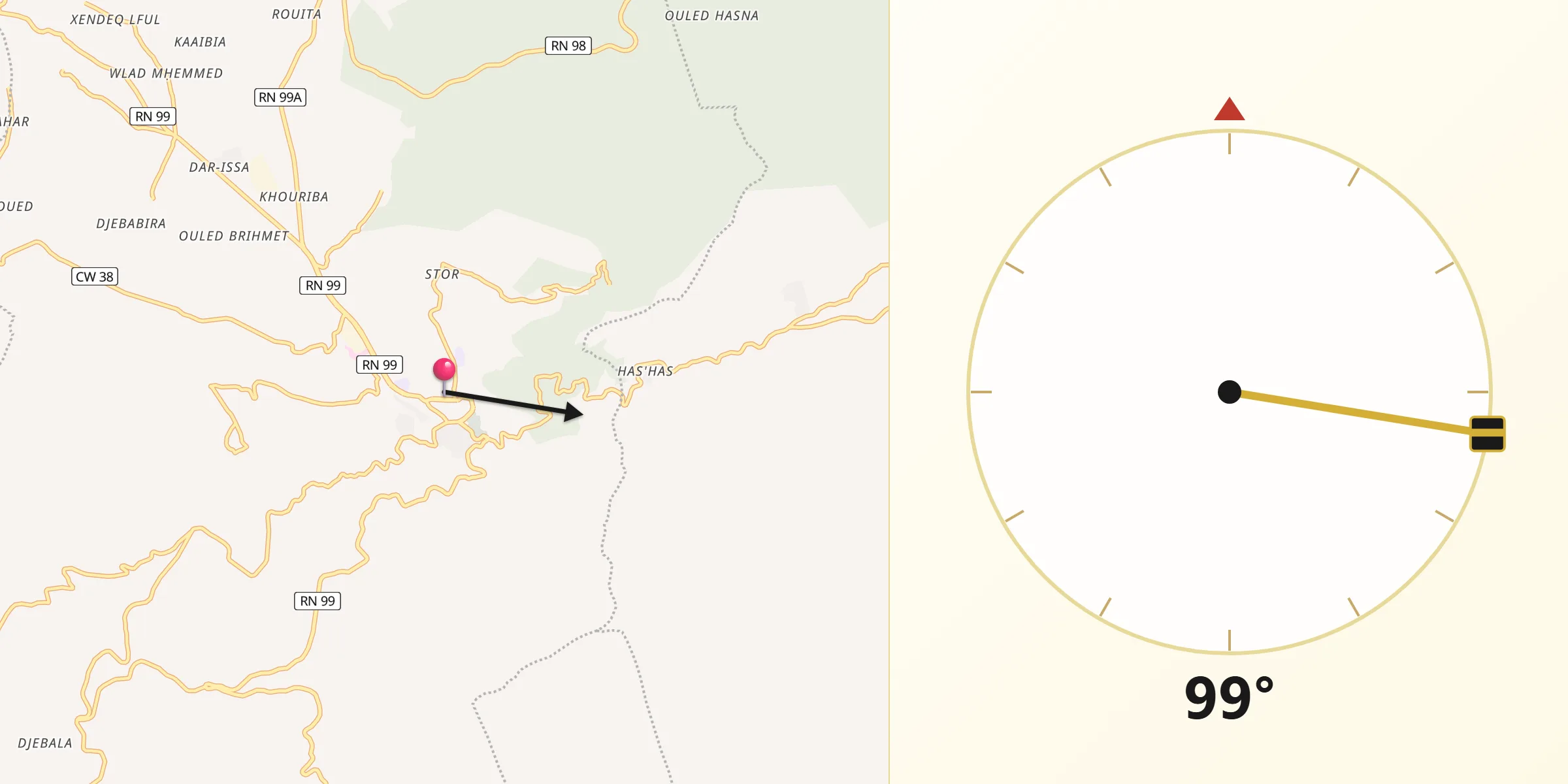 Direction vers la Qibla depuis Nedroma
