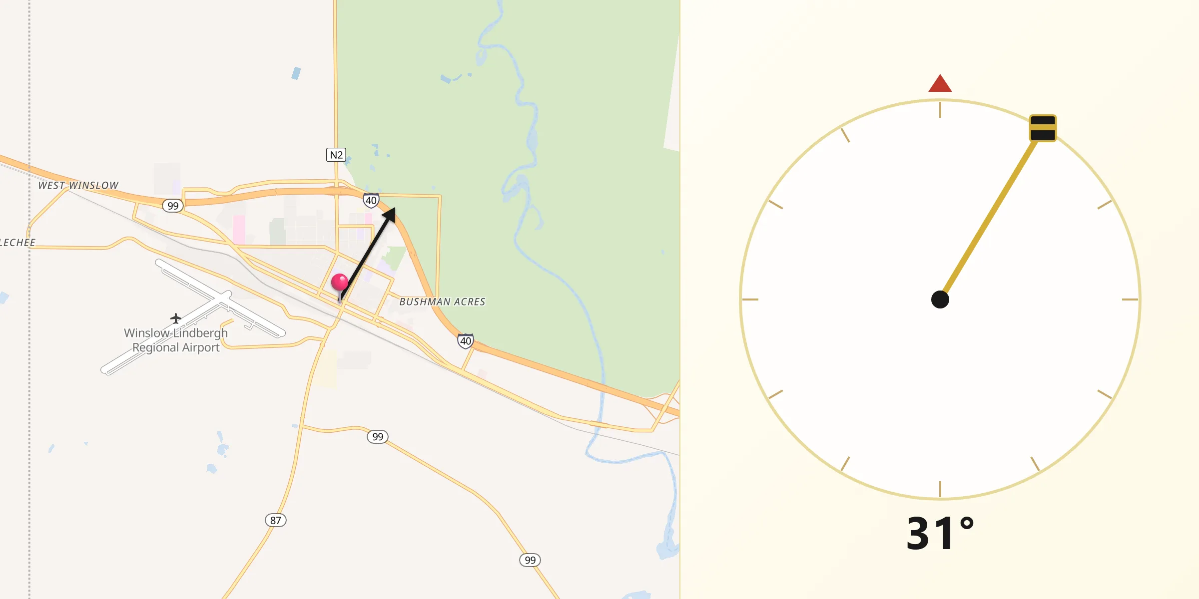 Qibla Direction from Winslow